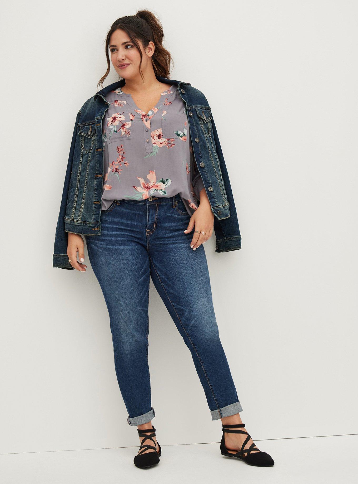 Plus Size Harper - Slate Grey Floral Challis Pullover Blouse, FLORAL GREY, alternate