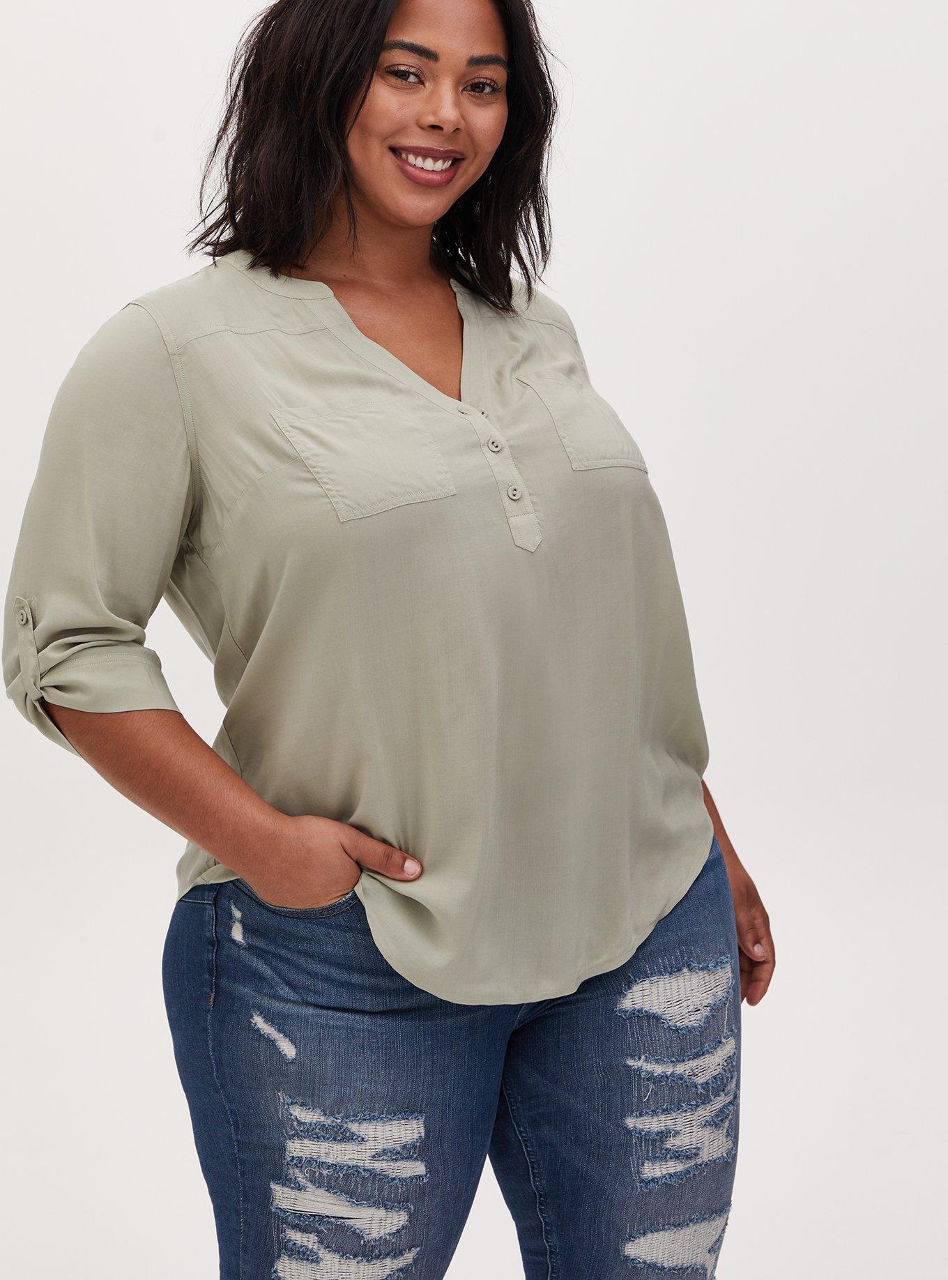 Plus Size - Harper - Sage Green Challis Pullover Blouse - Torrid