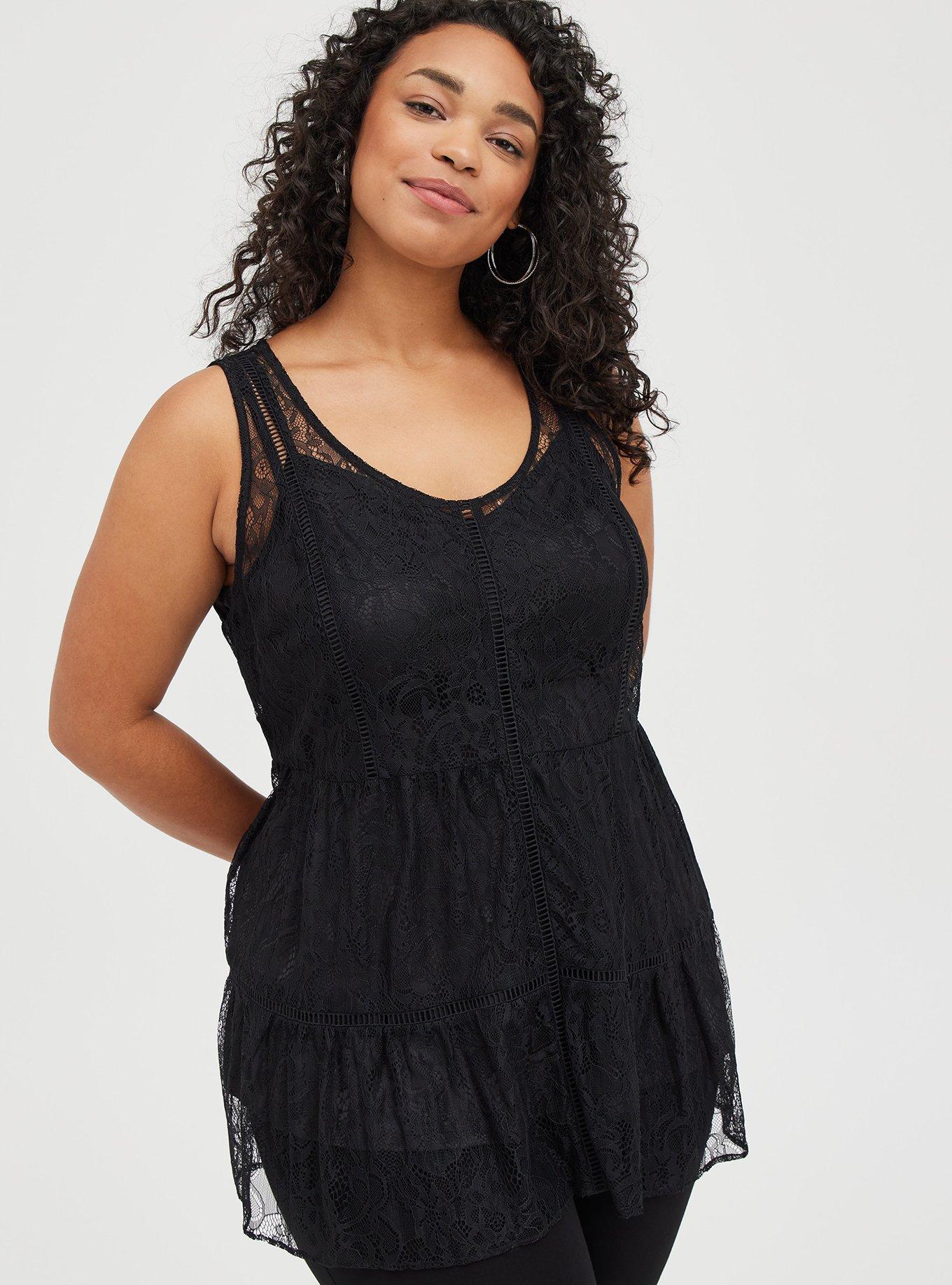 Plus Size - Babydoll Lace Tiered Tunic Tank - Torrid