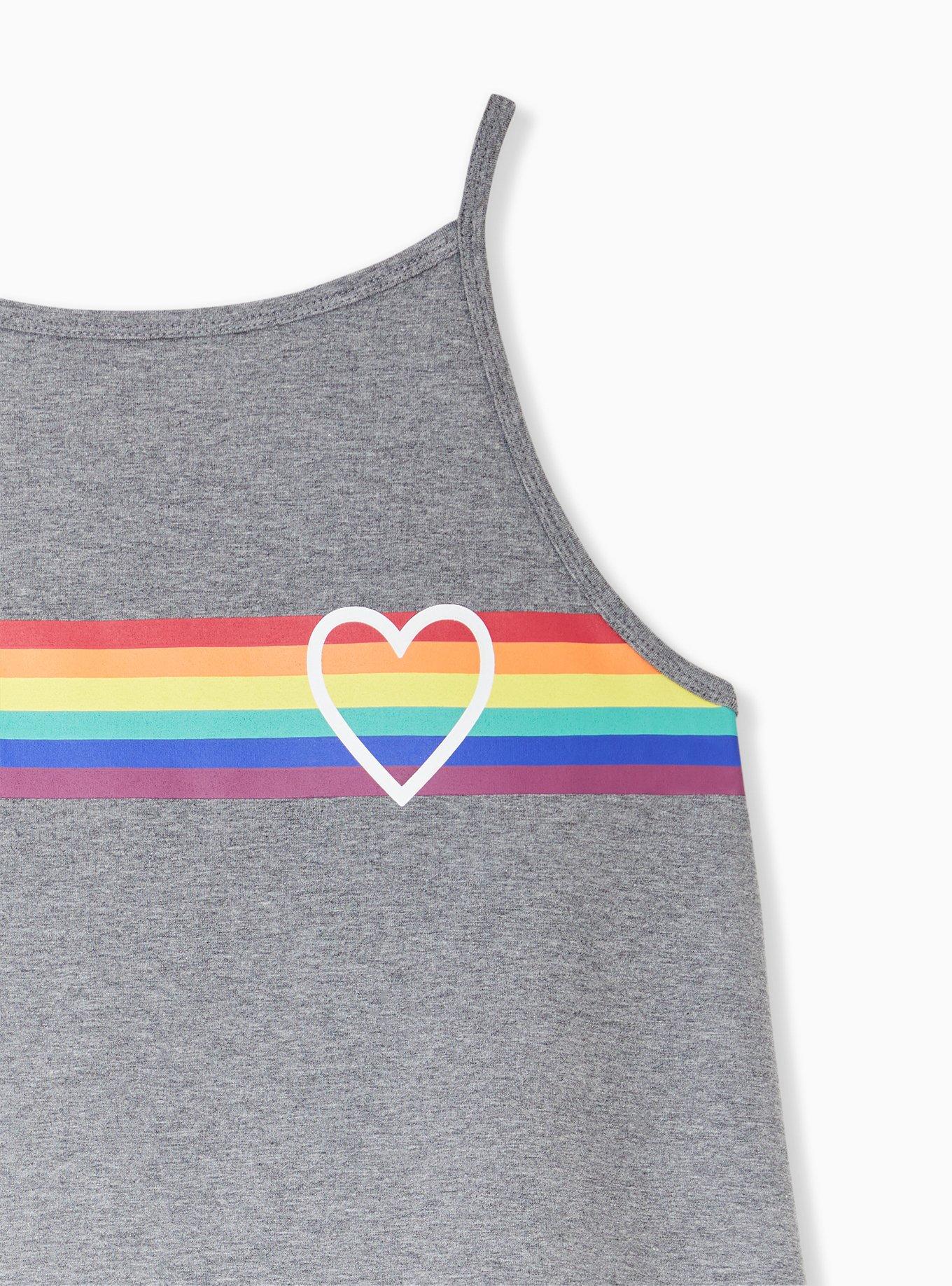 Plus Size Celebrate Love Heather Grey Heart & Rainbow Stripe Crop Foxy Cami, MEDIUM HEATHER GREY, alternate