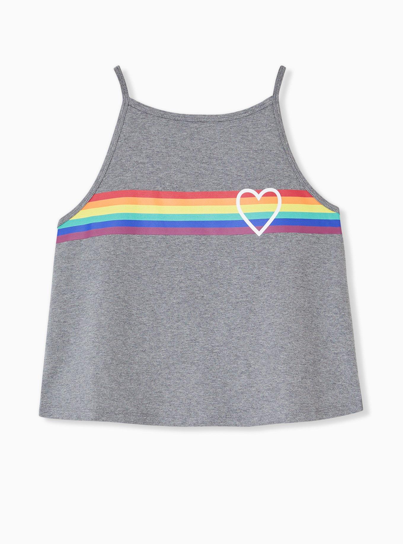 Celebrate Love Heather Grey Heart & Rainbow Stripe Crop Foxy Cami, , hi-res