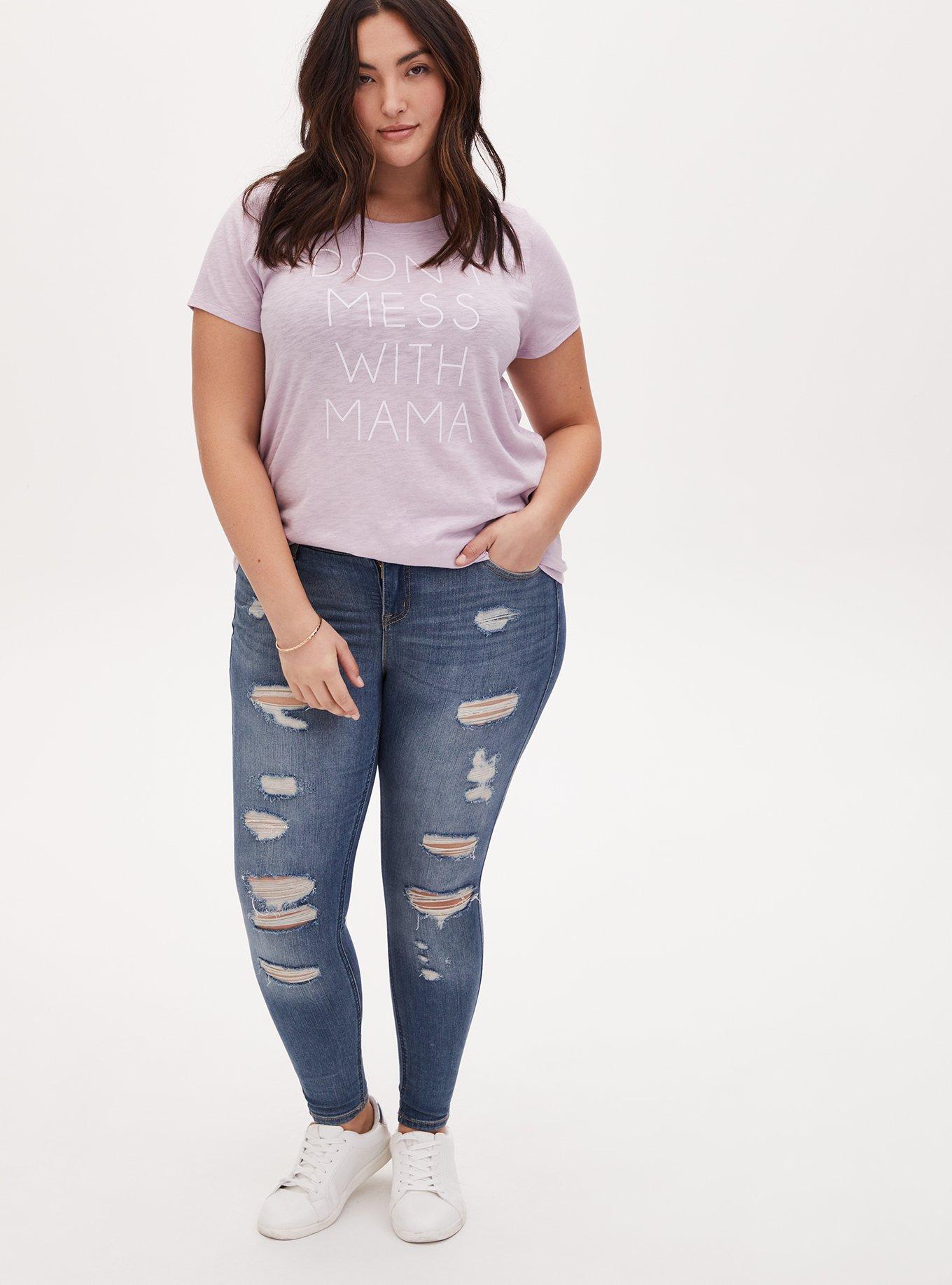 Plus Size Don't Mess With Mama Crew Tee - Heritage Slub Lilac Purple , LAVENDER FROST, alternate
