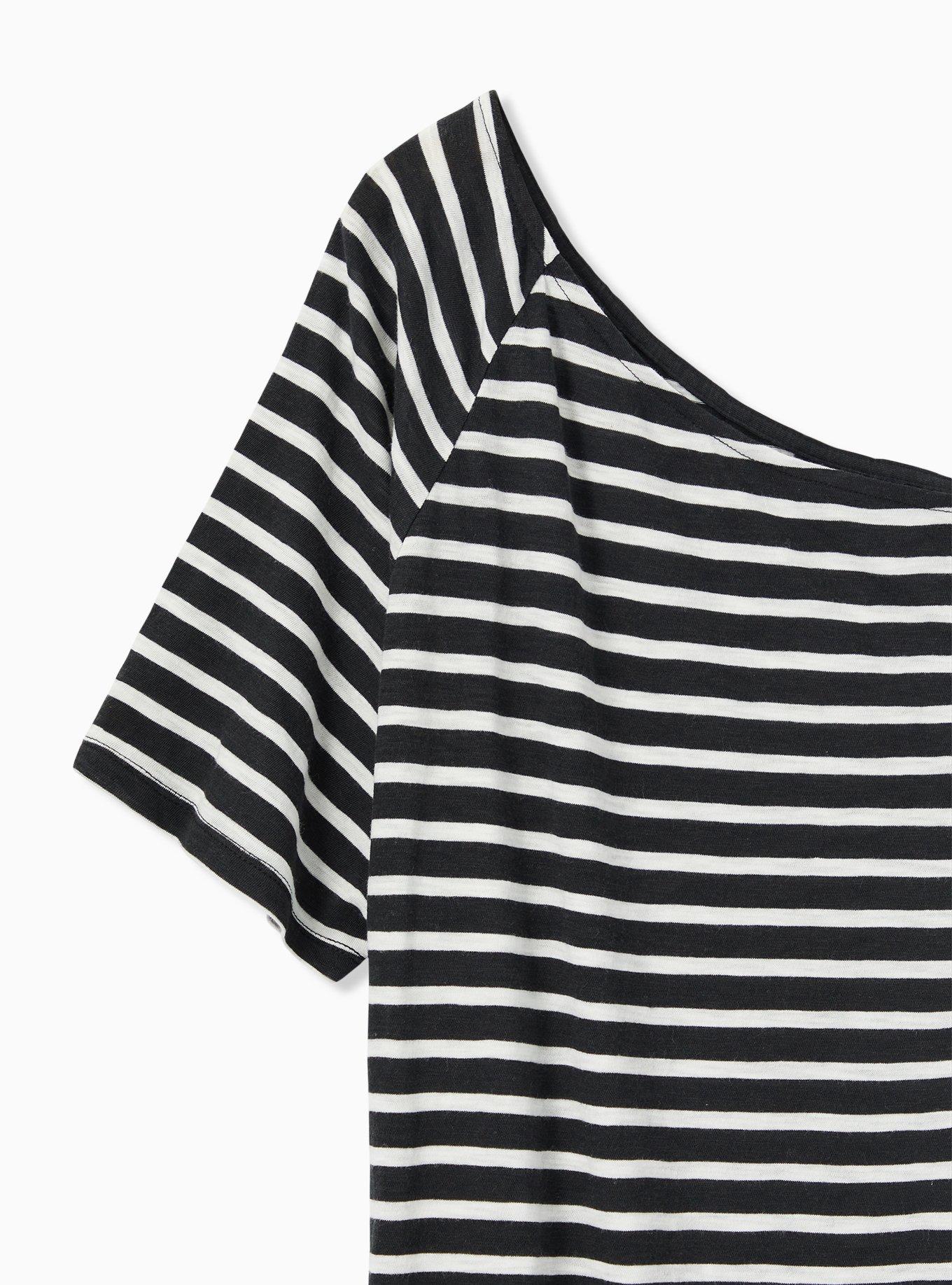 Plus Size Off-Shoulder Heritage Slub Short Sleeve Tee, BLACK WHITE STRIPE, alternate