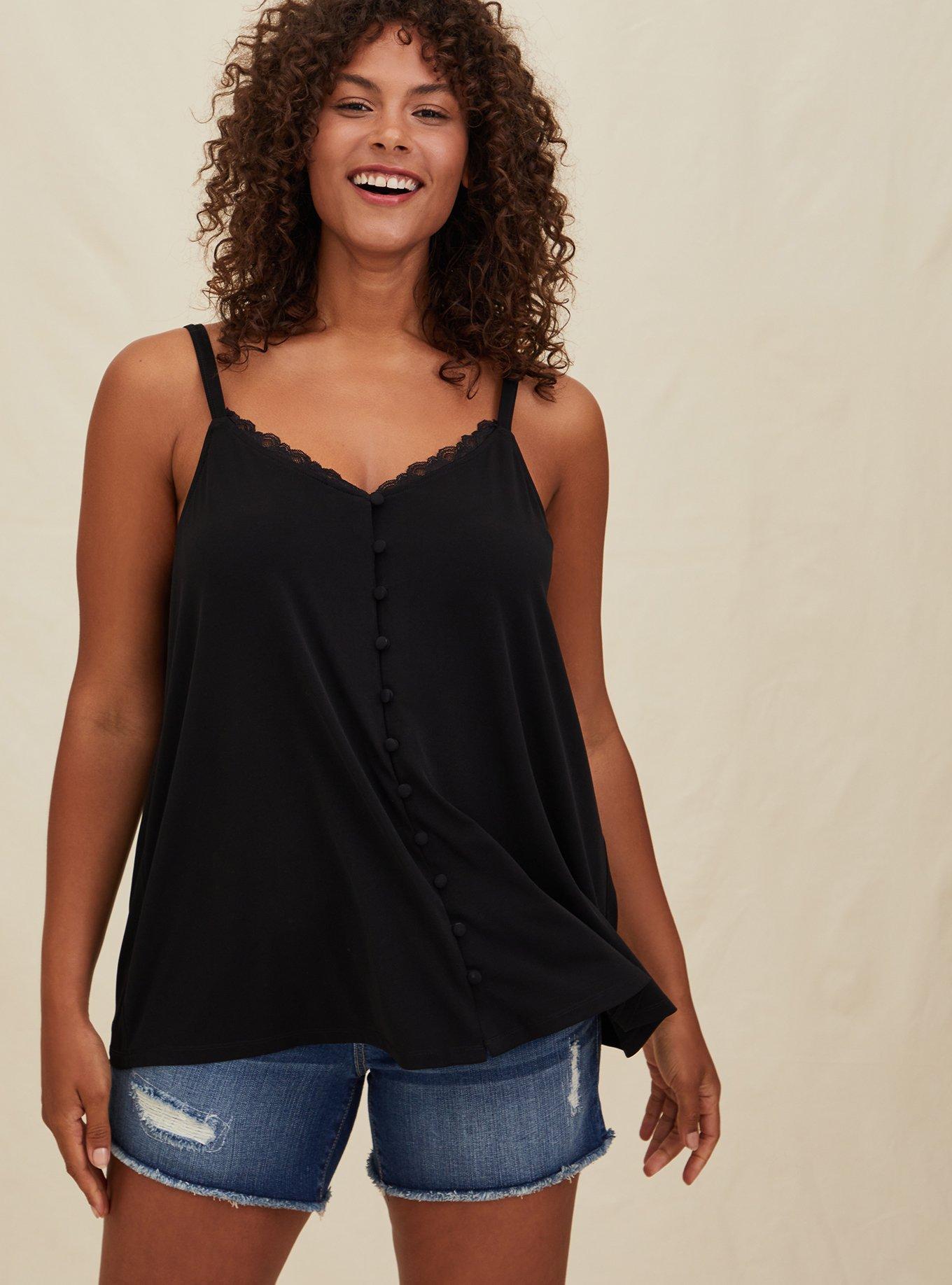 Studio Knit Button-Front Swing Cami, DEEP BLACK, hi-res