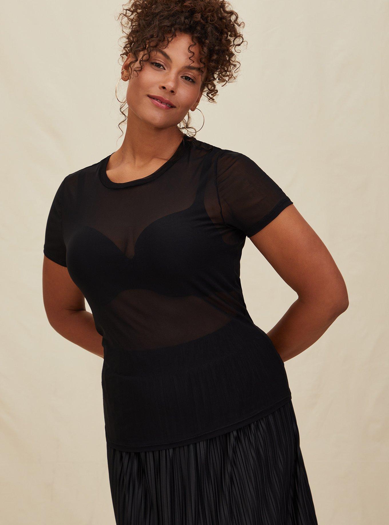 Sheer Mesh Crew Neck Tee, , hi-res