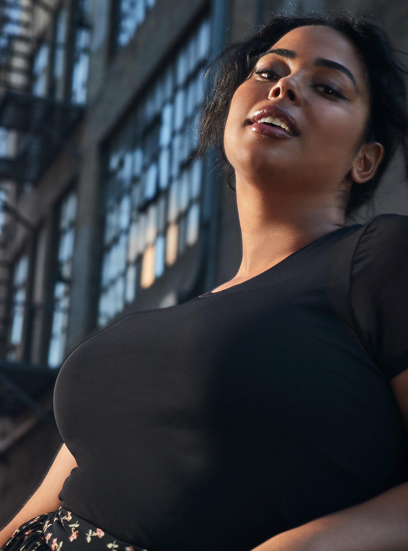 Sheer Mesh Crew Neck Tee, , hi-res