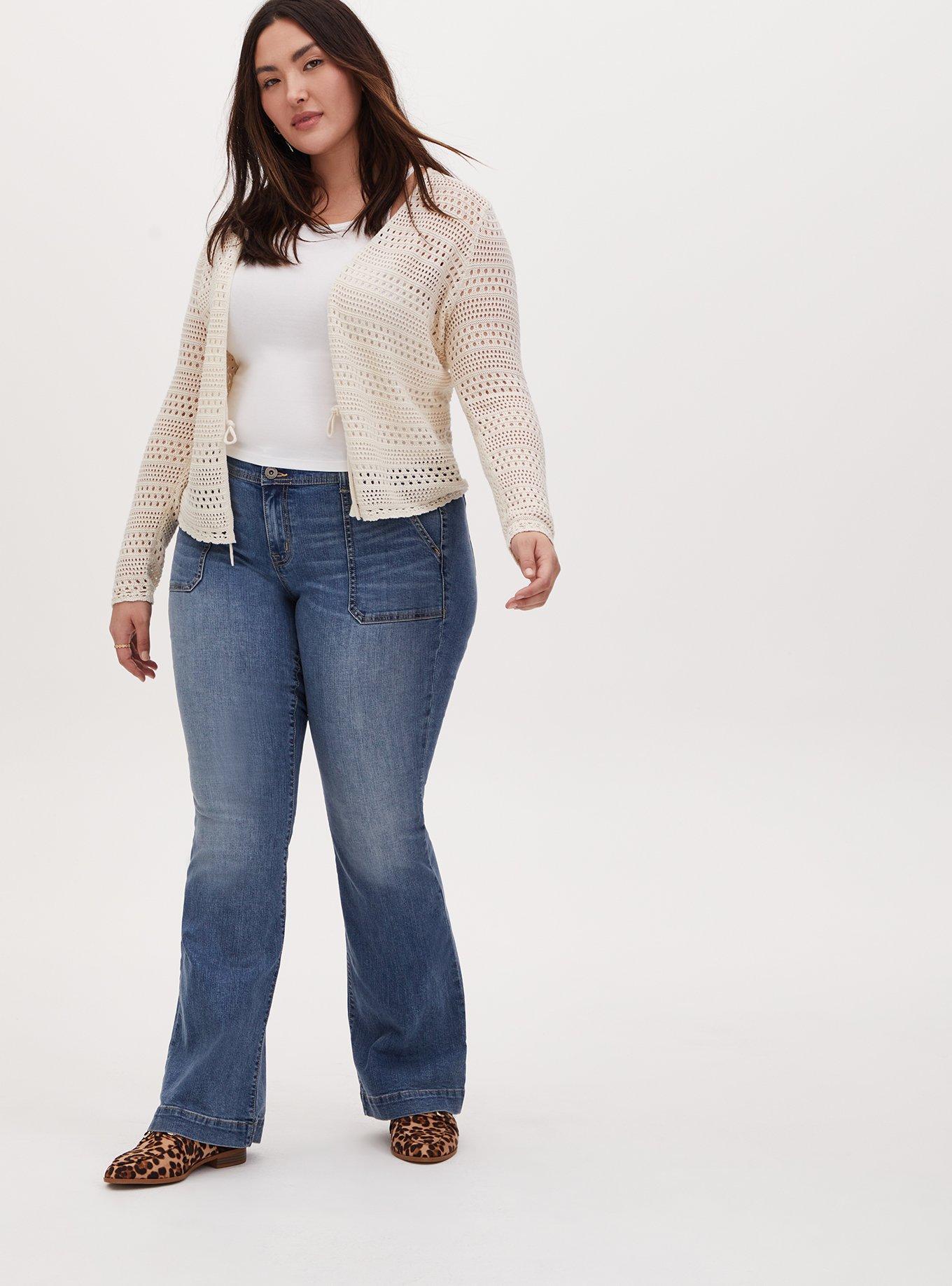 Plus Size - Ivory Pointelle Tie Front Cardigan - Torrid