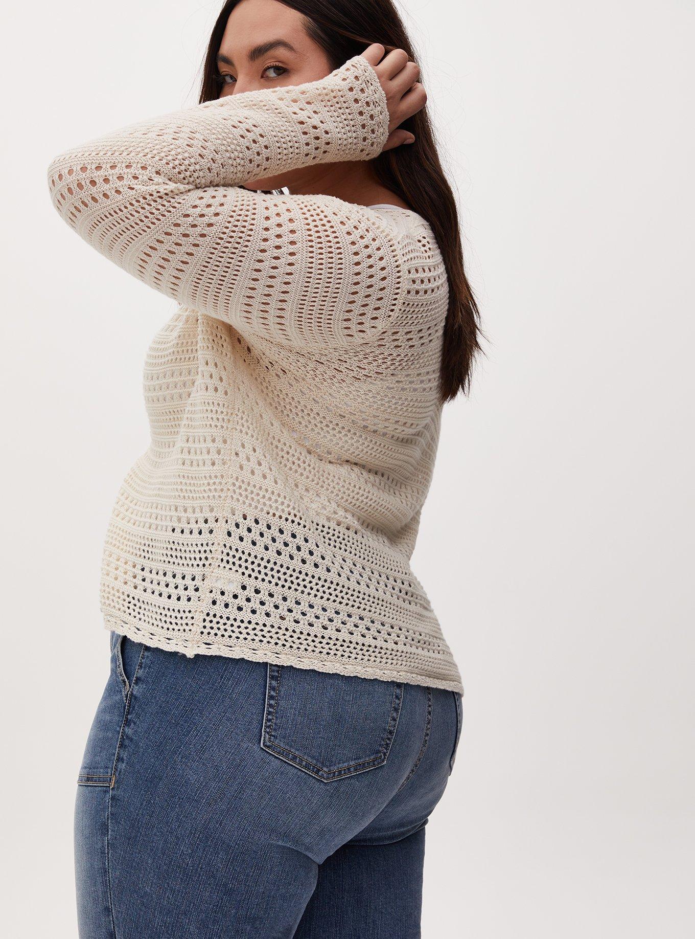 売れ筋商品|||ベルディーニ ニット&セーター アウター レディース Plus Size Pointelle Scalloped-Placket Cardigan Sweater Ivory ベルディーニ レディース ニット&セーター アウター Plus Size