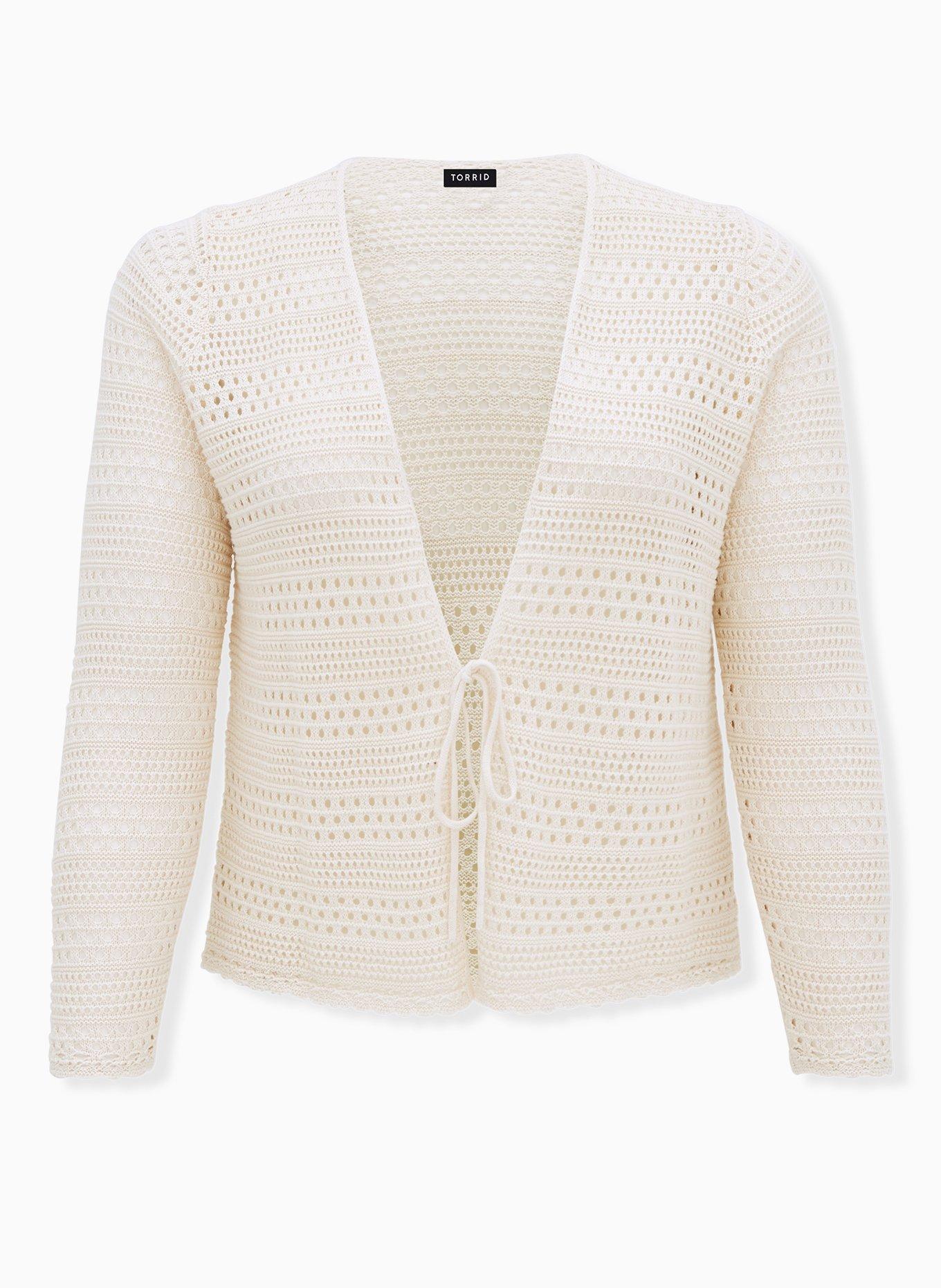 Plus Size - Ivory Pointelle Tie Front Cardigan - Torrid