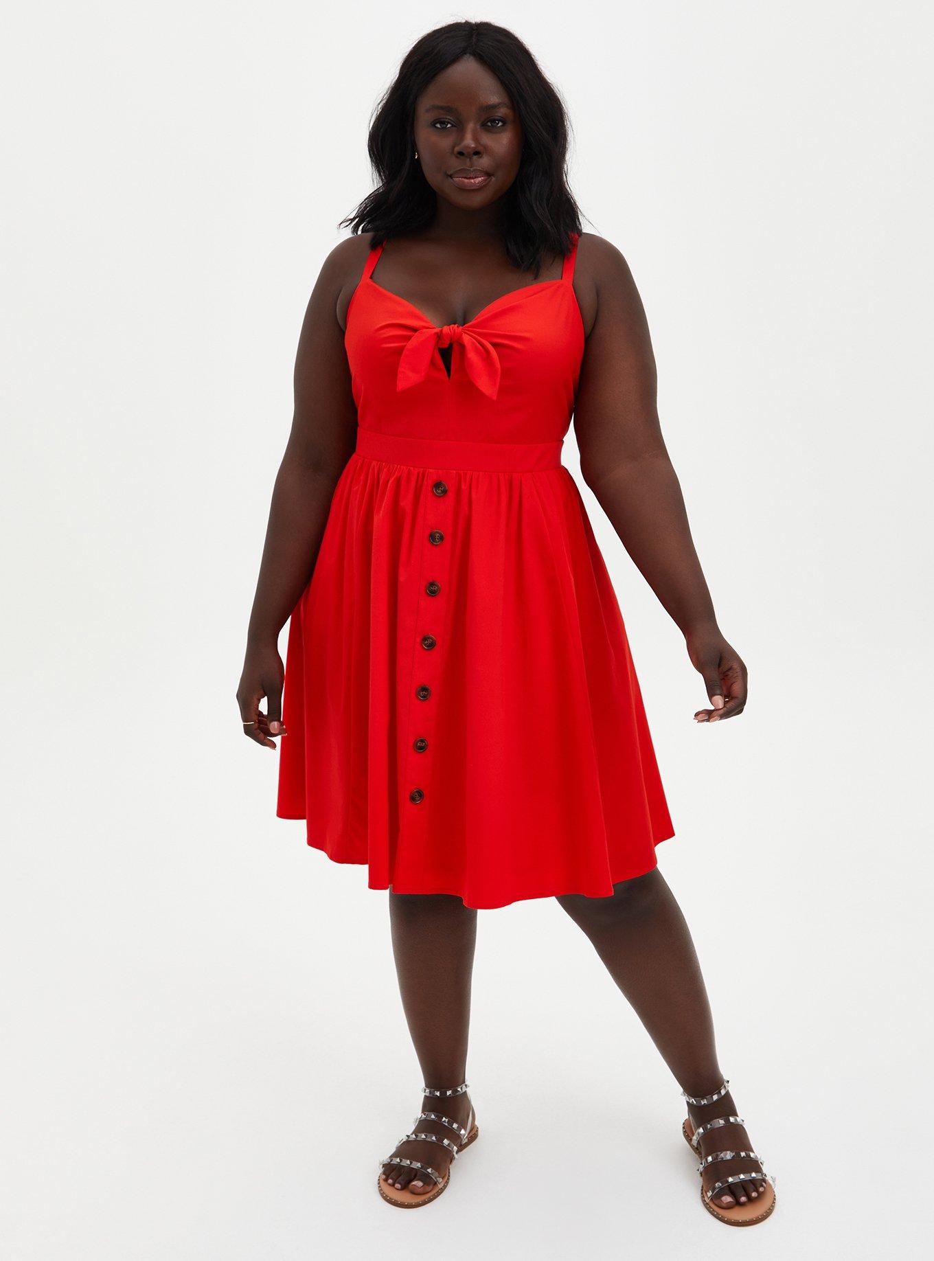 Plus Size - Mini Poplin Tie-Front Skater Dress - Torrid