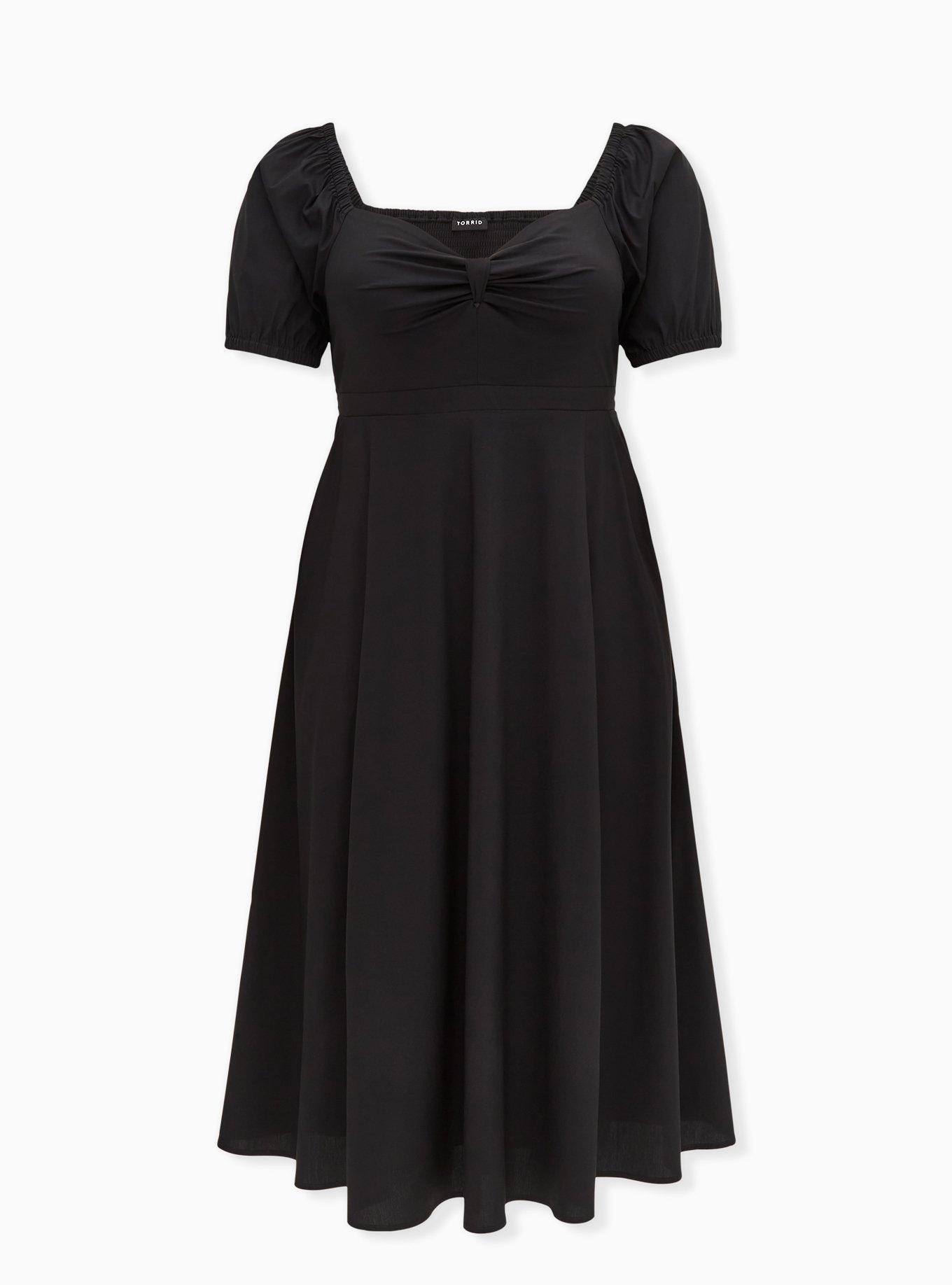 Plus Size - Black Poplin Puff Sleeve Midi Dress - Torrid