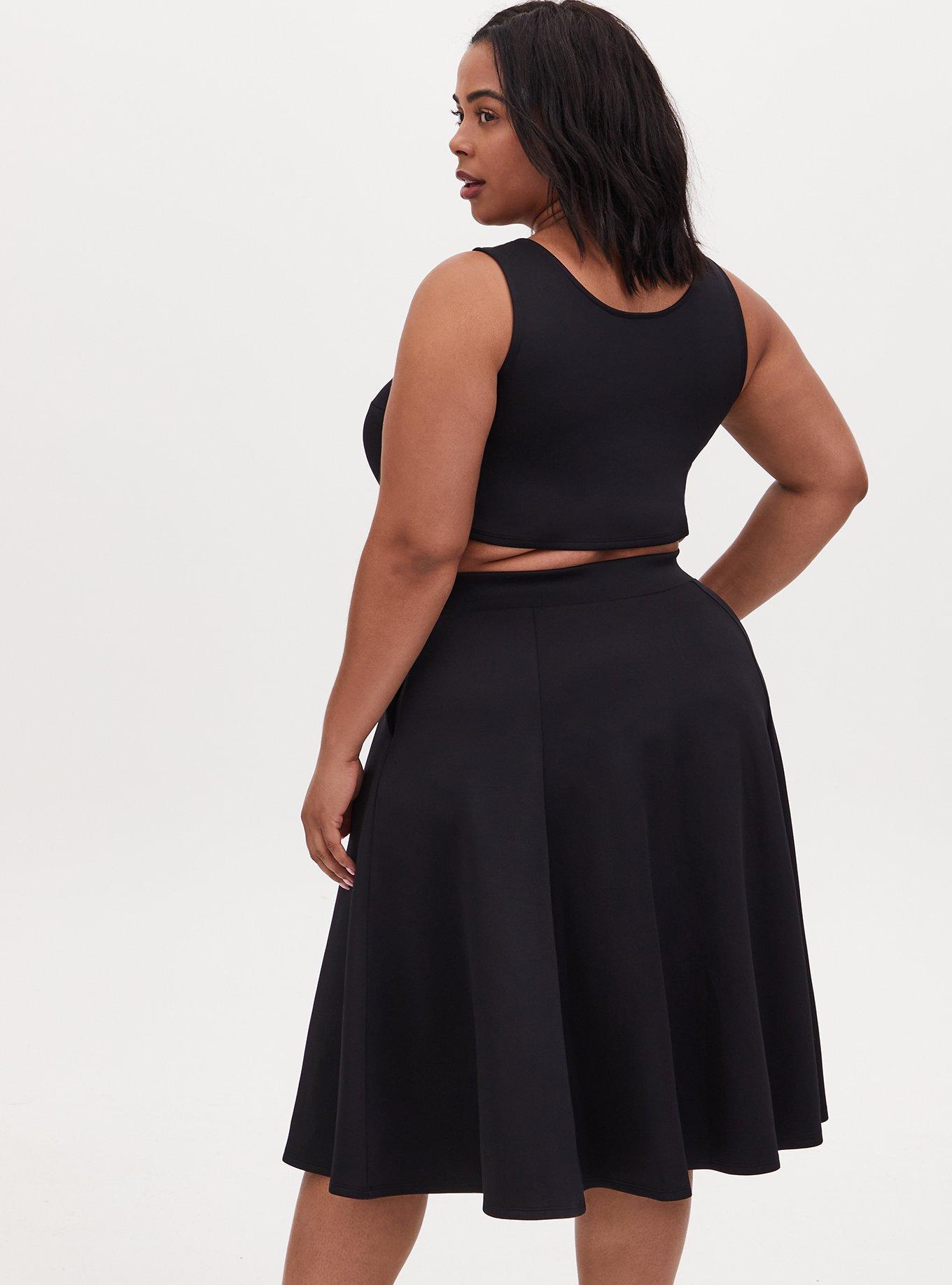 Plus Size - Black Scuba Knit Crop Top & Midi Skirt Set - Torrid