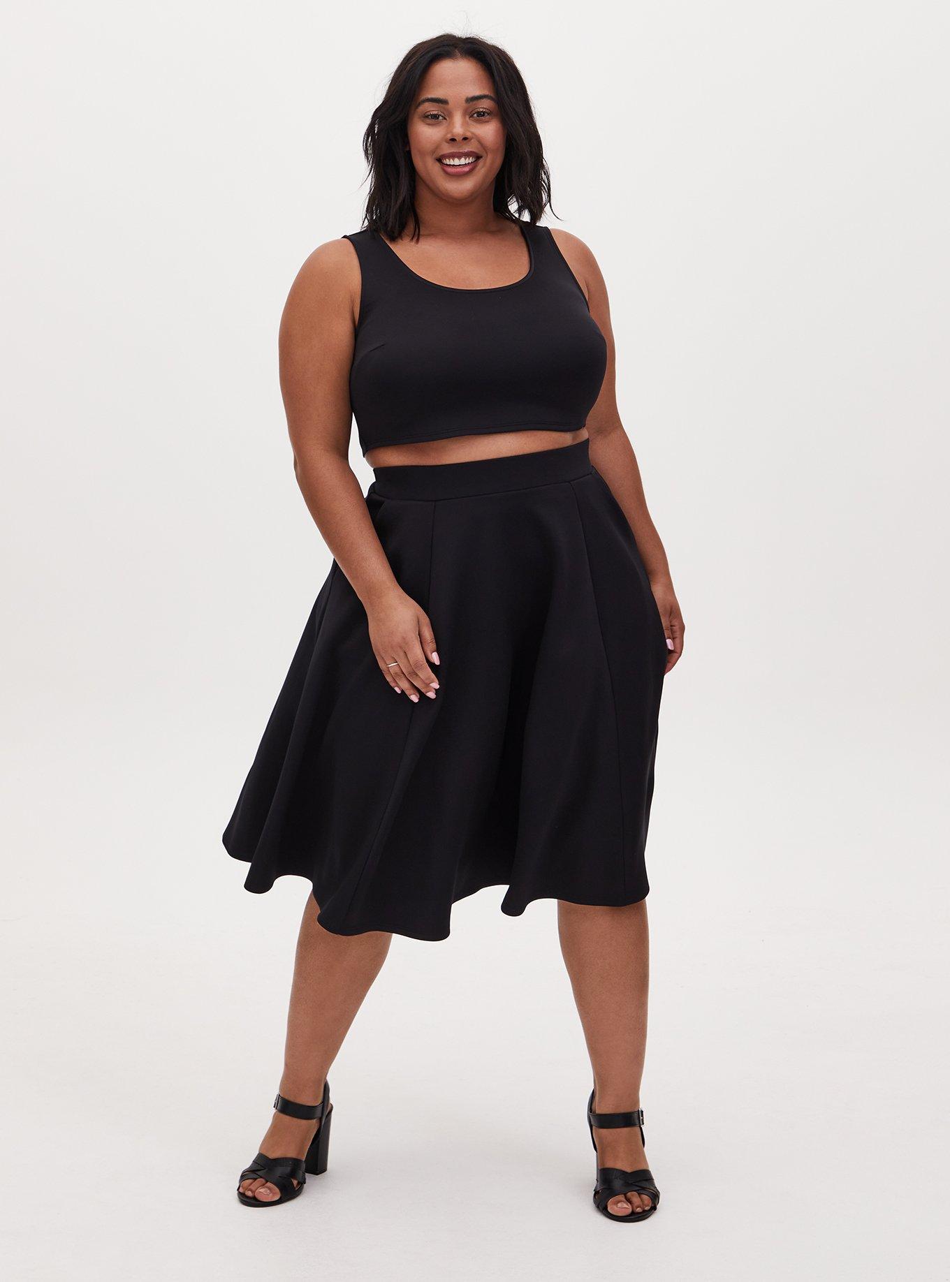 Plus Size - Black Scuba Knit Crop Top & Midi Skirt Set - Torrid