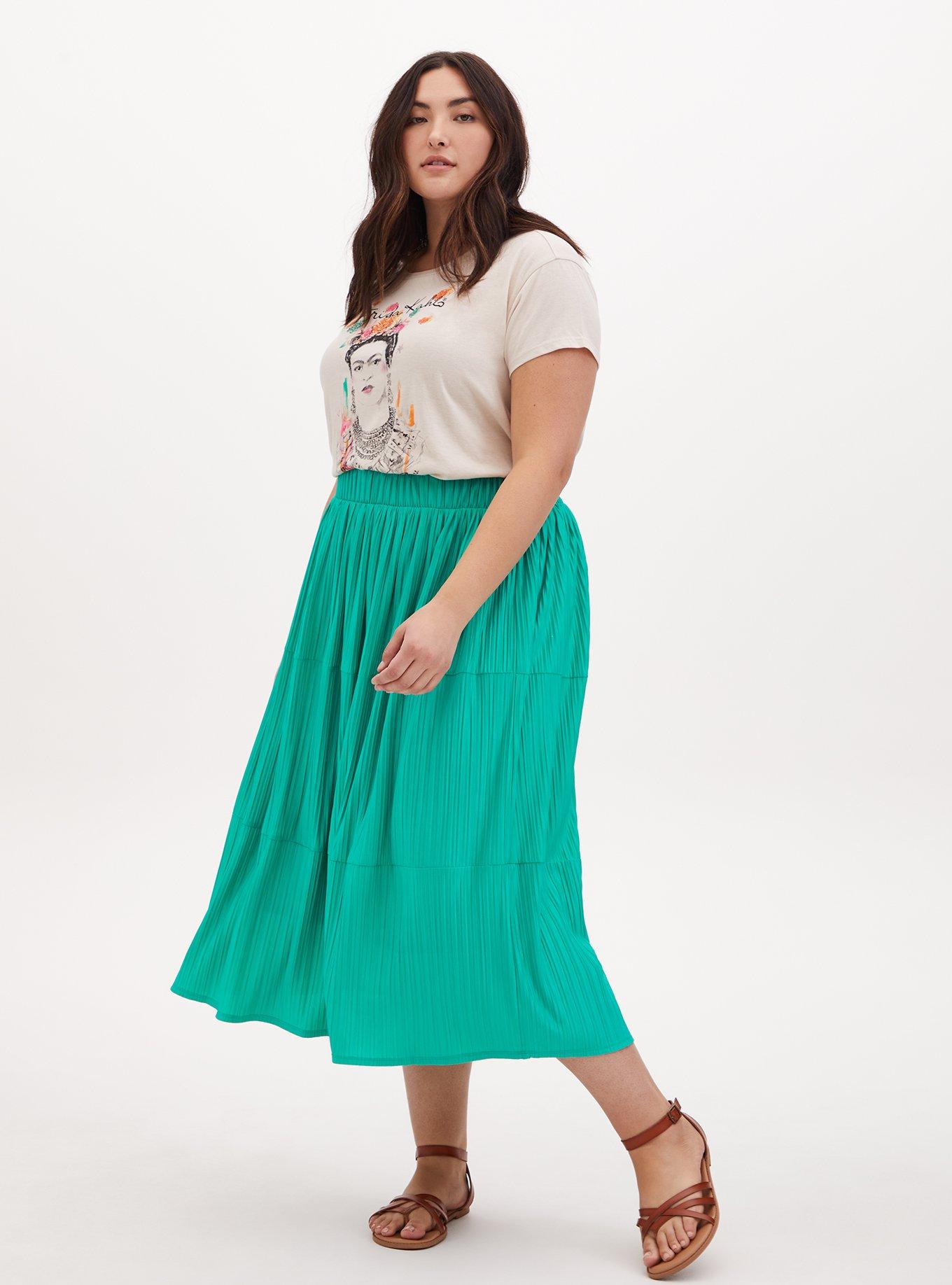 Plus size green pleated cheap skirt