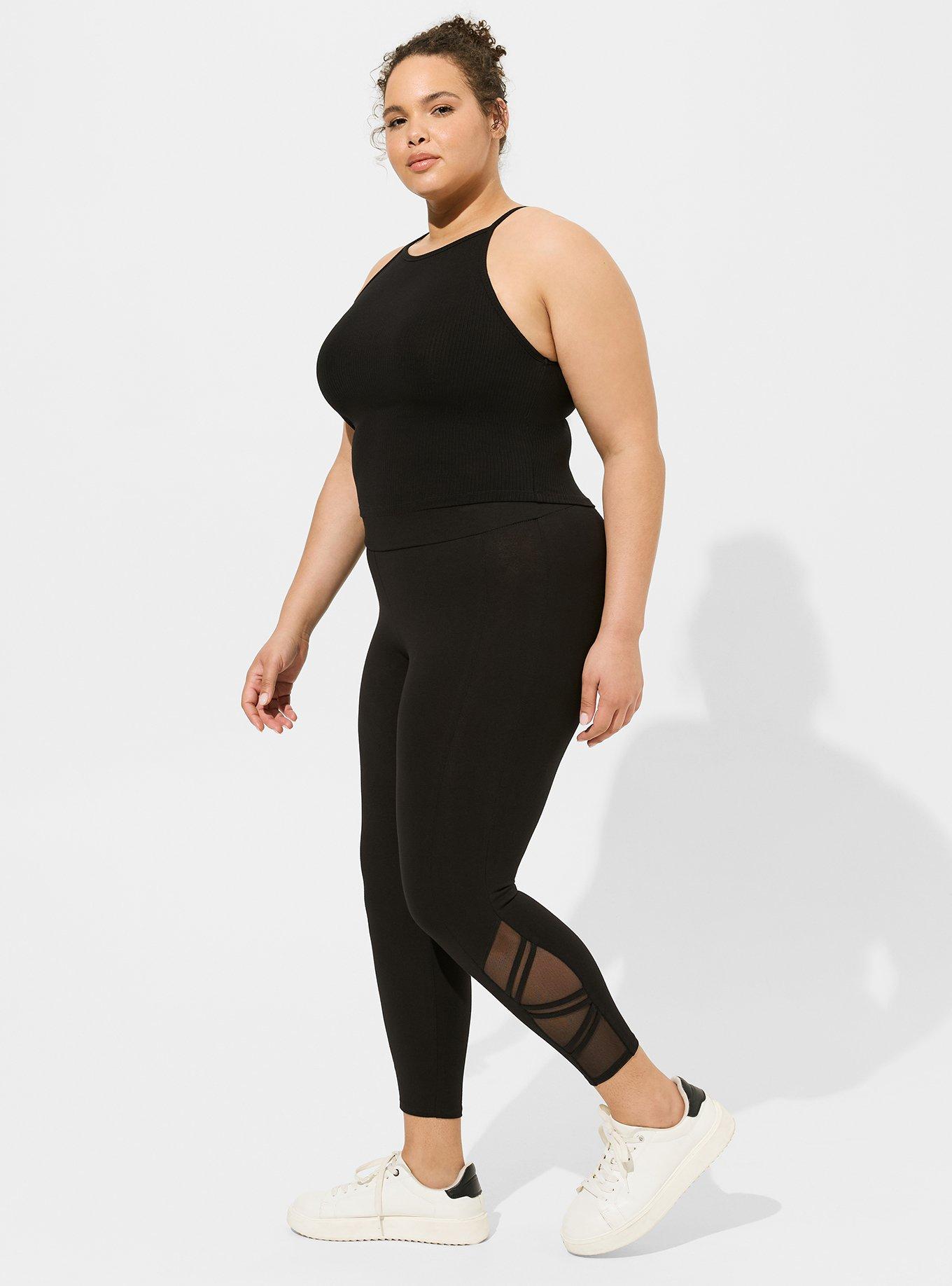 Plus Size - Crop Premium Legging - Strappy Angled Mesh Inset Black - Torrid