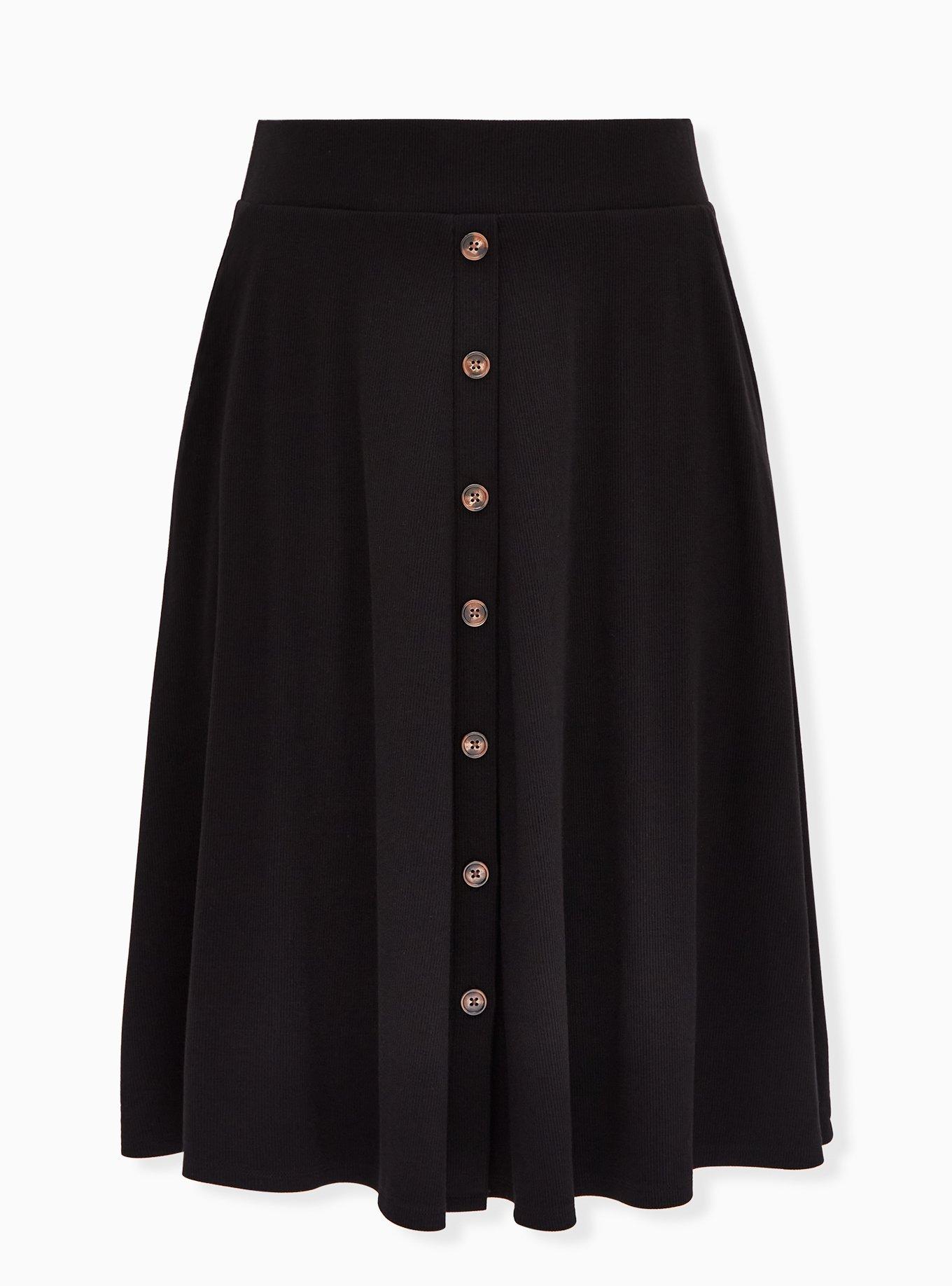 Midi Rib Button-Front Skirt, , hi-res