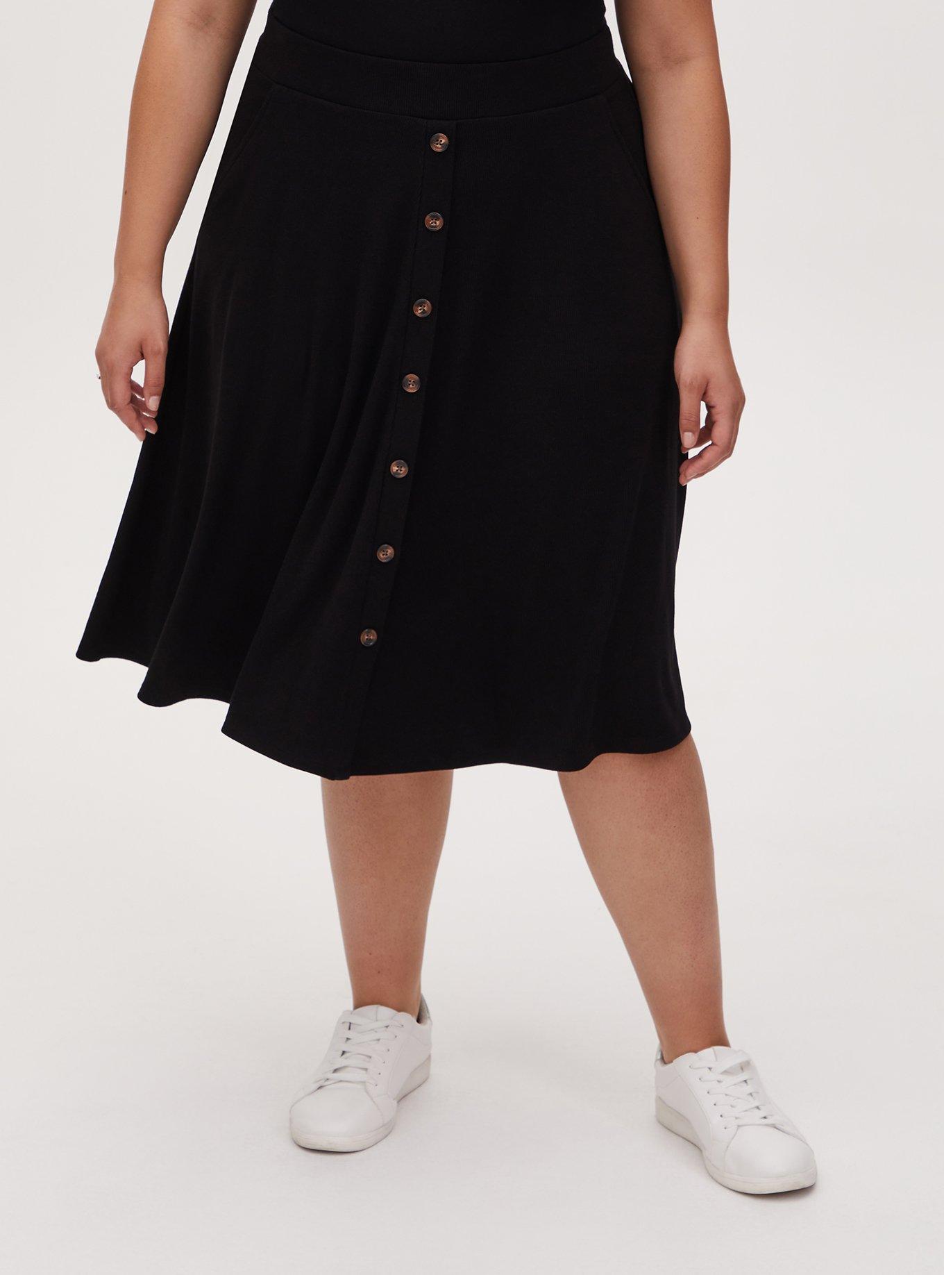 Midi Rib Button-Front Skirt, , hi-res