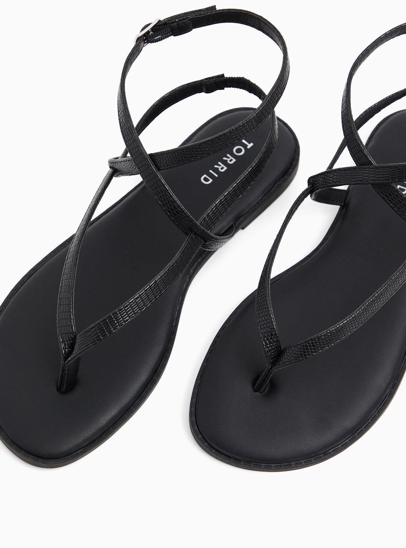 Plus Size T Strap Gladiator Sandal (WW), BLACK, alternate