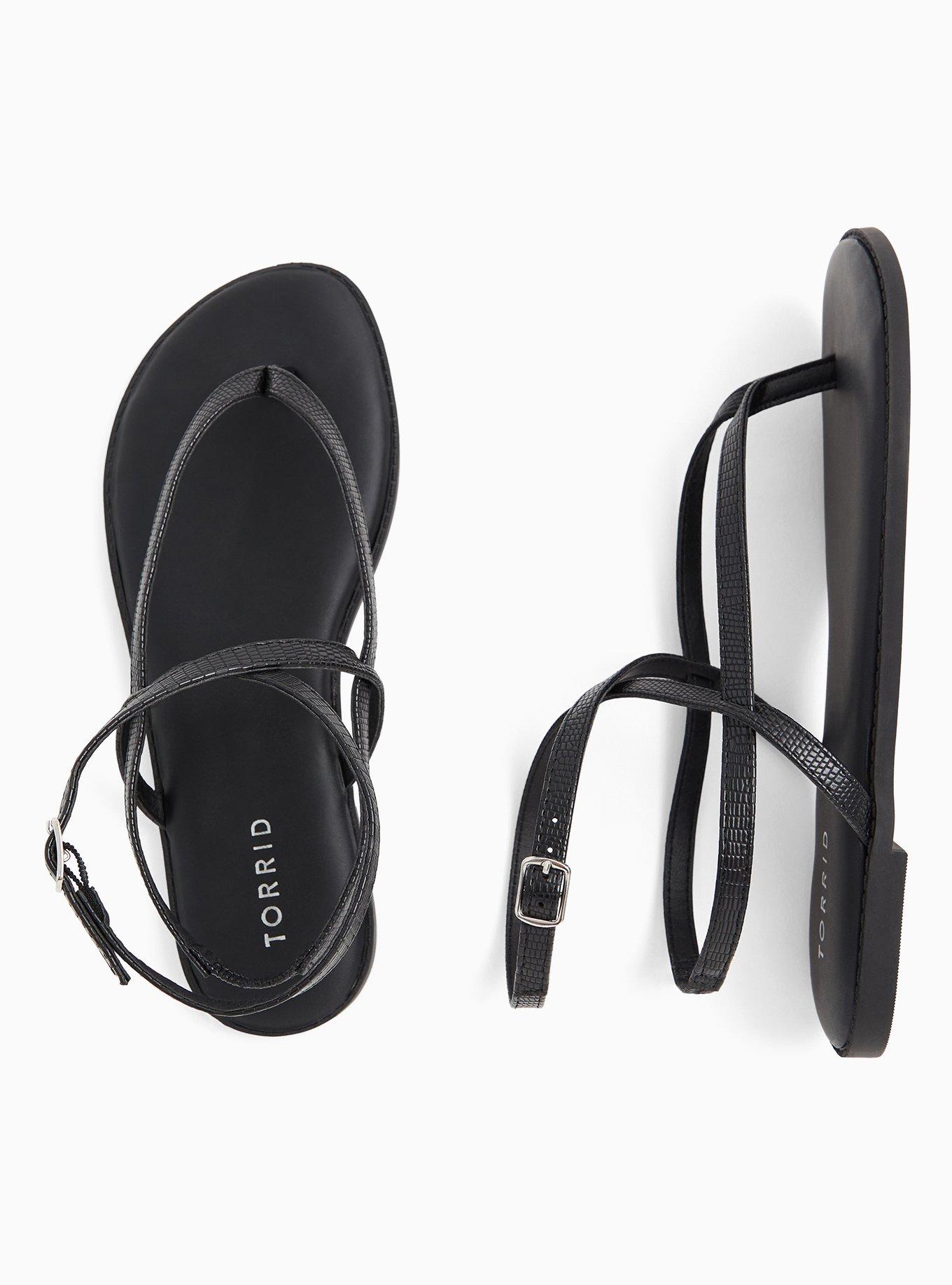 Plus Size T Strap Gladiator Sandal (WW), BLACK, alternate