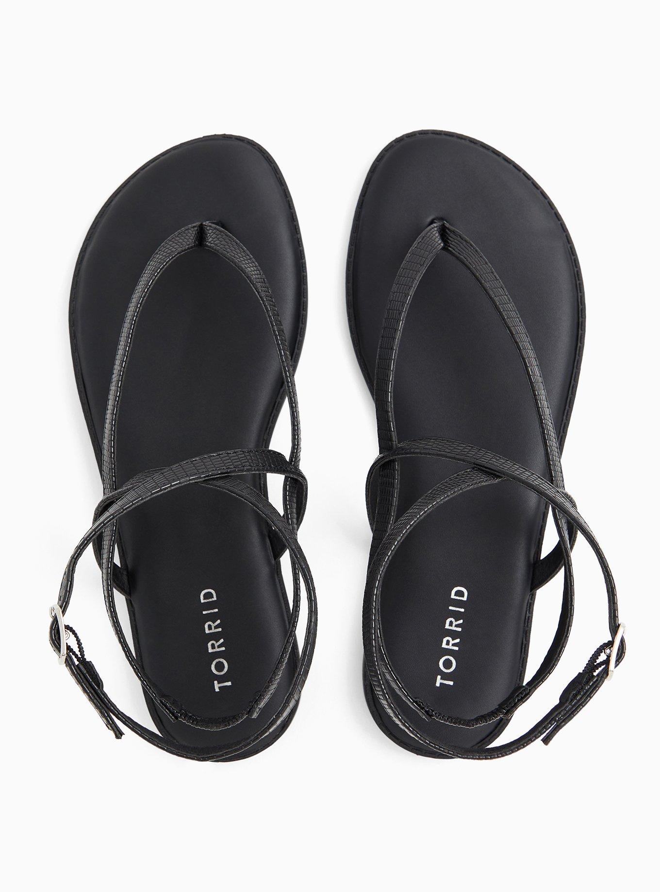 Plus Size T Strap Gladiator Sandal (WW), BLACK, alternate