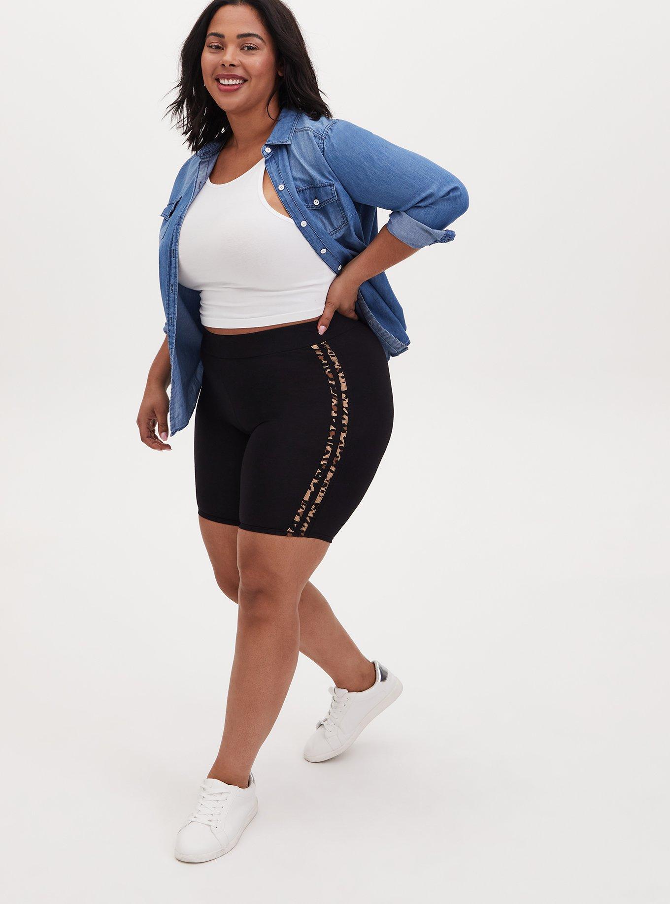 Plus Size - Black Leopard Side Stripe Bike Short - Torrid