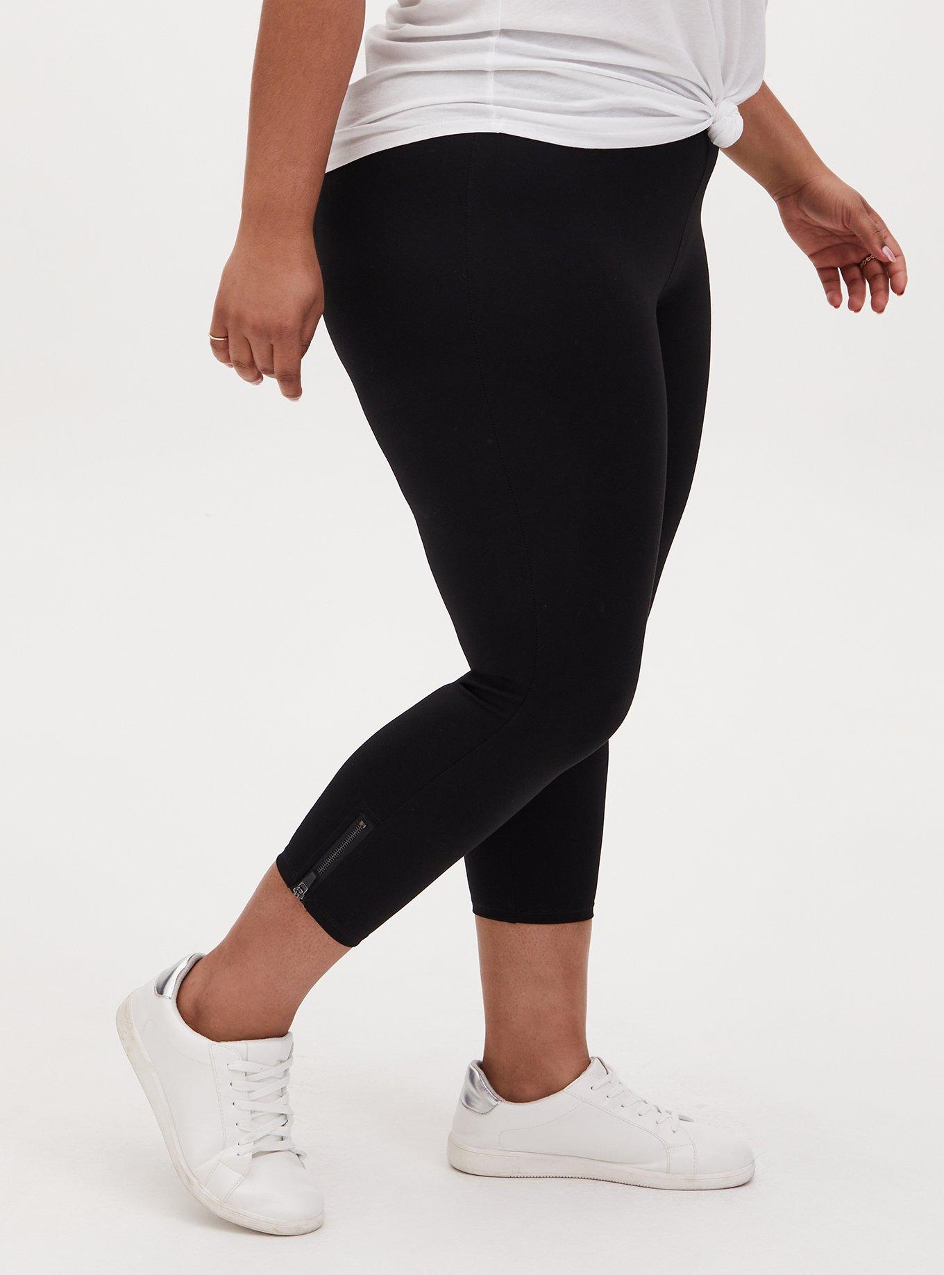 Black Ponte Zip High Waist Leggings