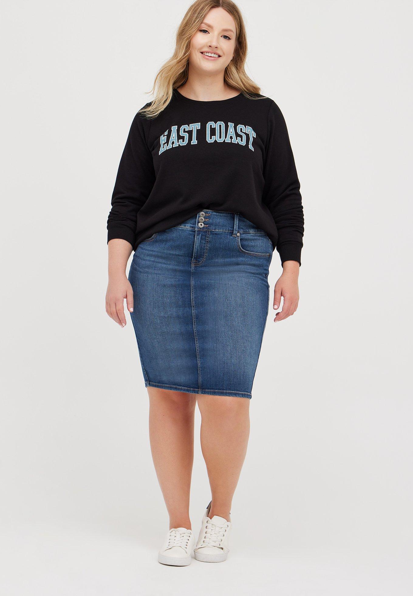 Plus size hotsell denim midi skirt