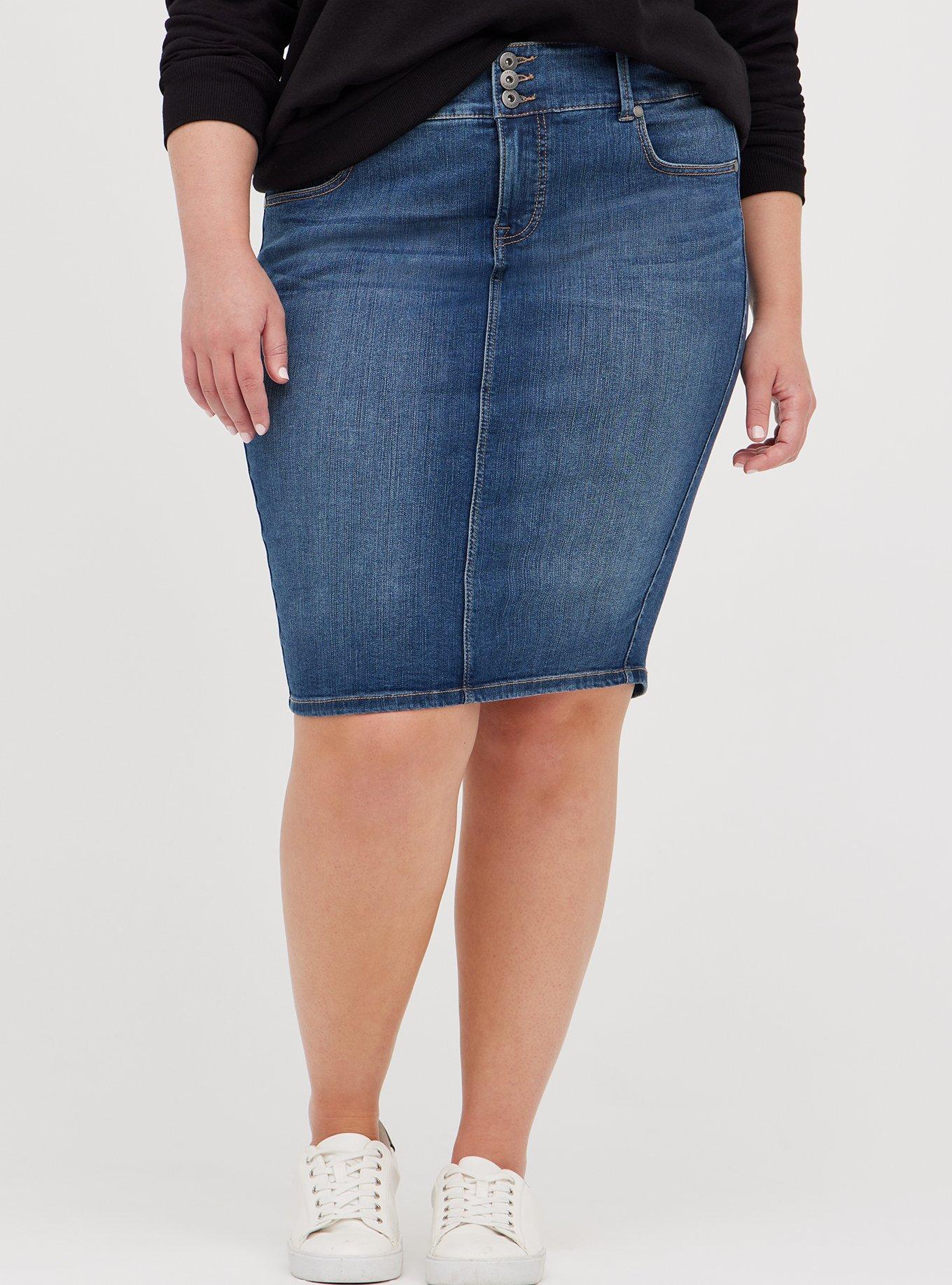 Plus Size - Jegging Denim Midi Skirt - Medium Wash - Torrid