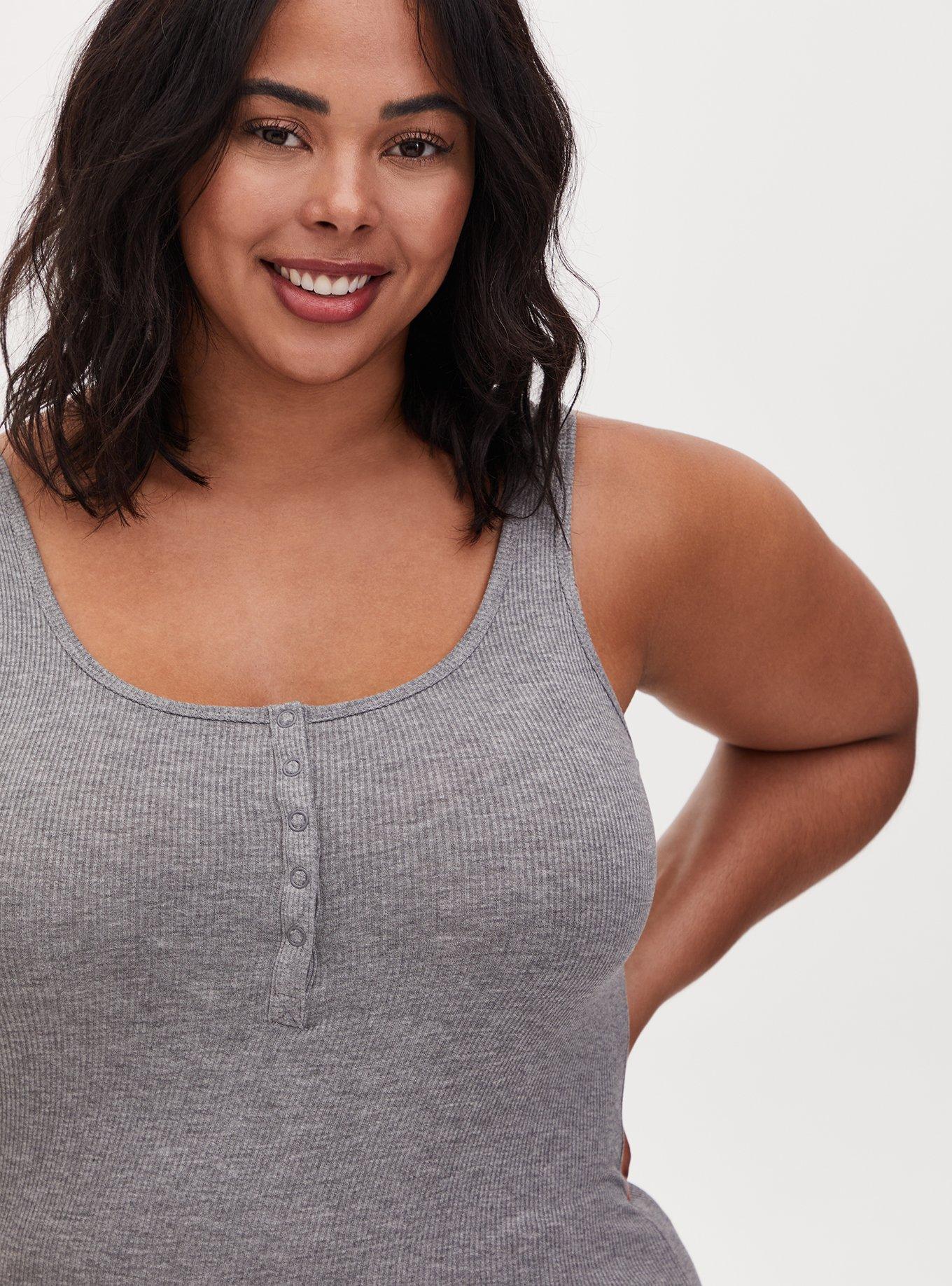 Plus Size Super Soft Rib Henley Tank, HEATHER GREY, alternate