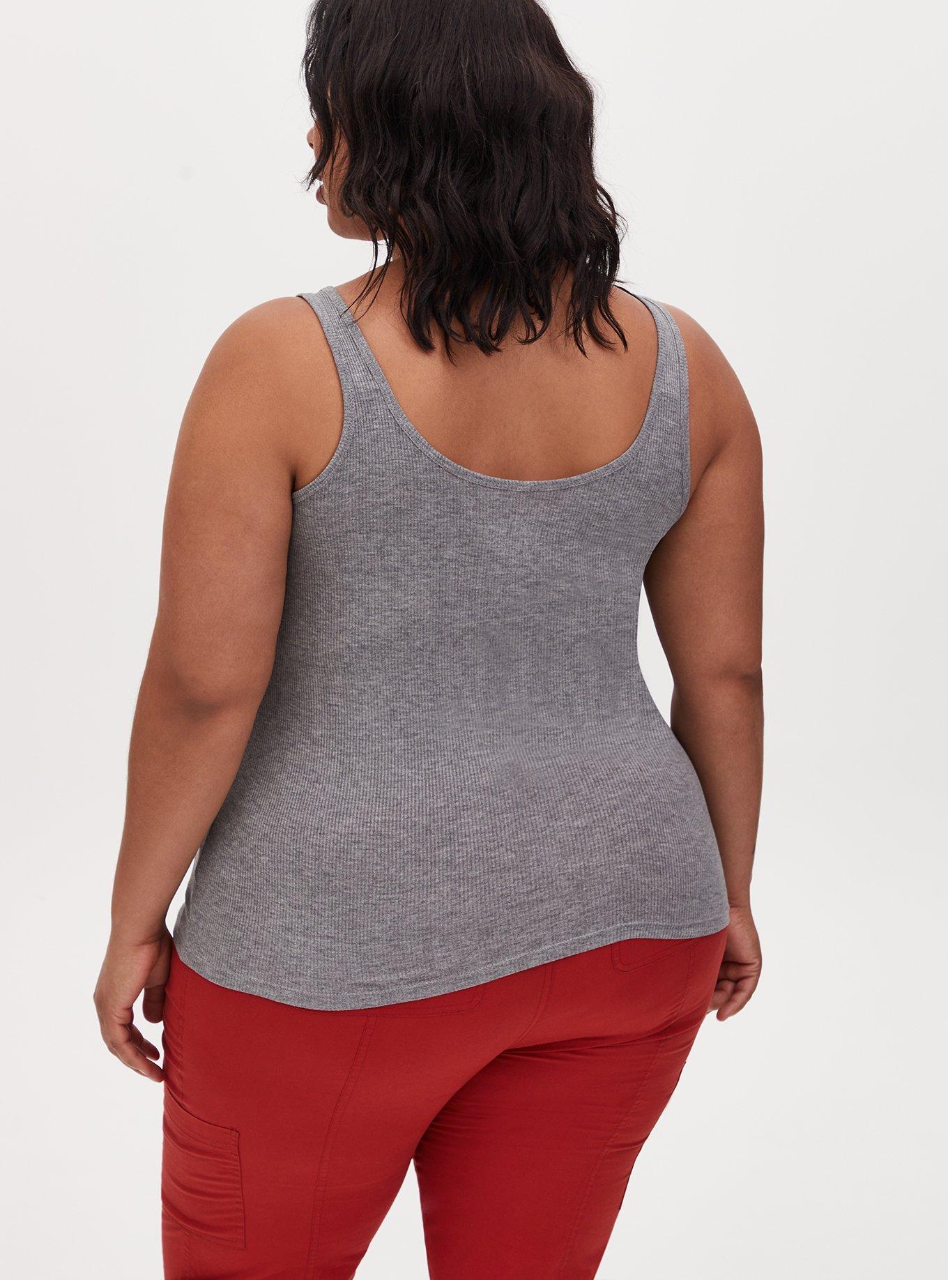Plus Size Super Soft Rib Henley Tank, HEATHER GREY, alternate