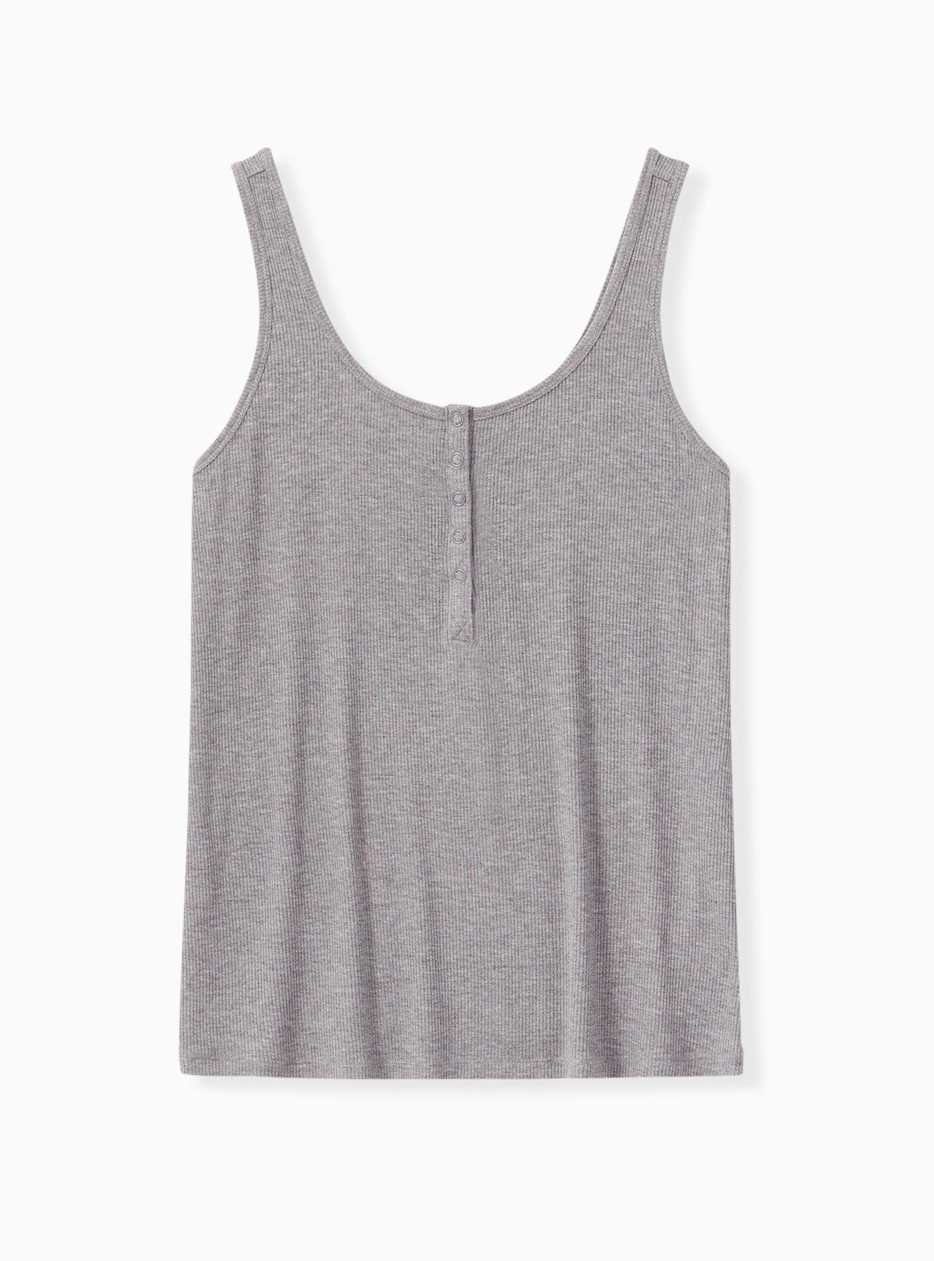 Plus Size Super Soft Rib Henley Tank, HEATHER GREY, hi-res