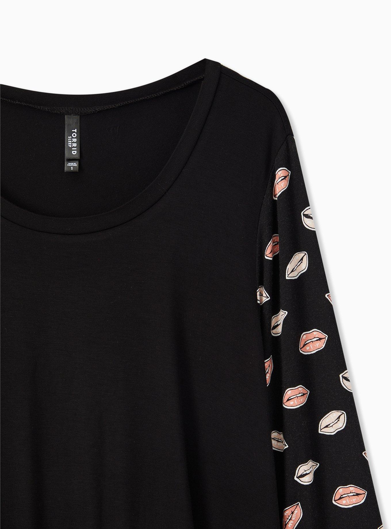 Plus Size Jersey Ruffle Long Sleeve Sleep Tee, DEEP BLACK, alternate