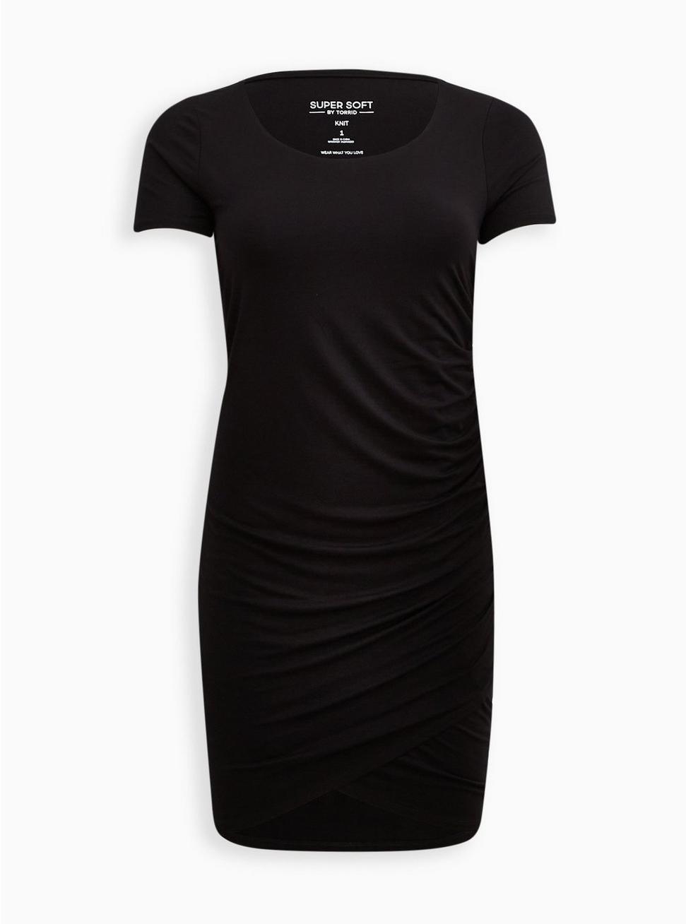 Super Soft Black Hi-Lo Mini T-Shirt Dress, DEEP BLACK, hi-res