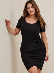 Super Soft Black Hi-Lo Mini T-Shirt Dress, DEEP BLACK, hi-res