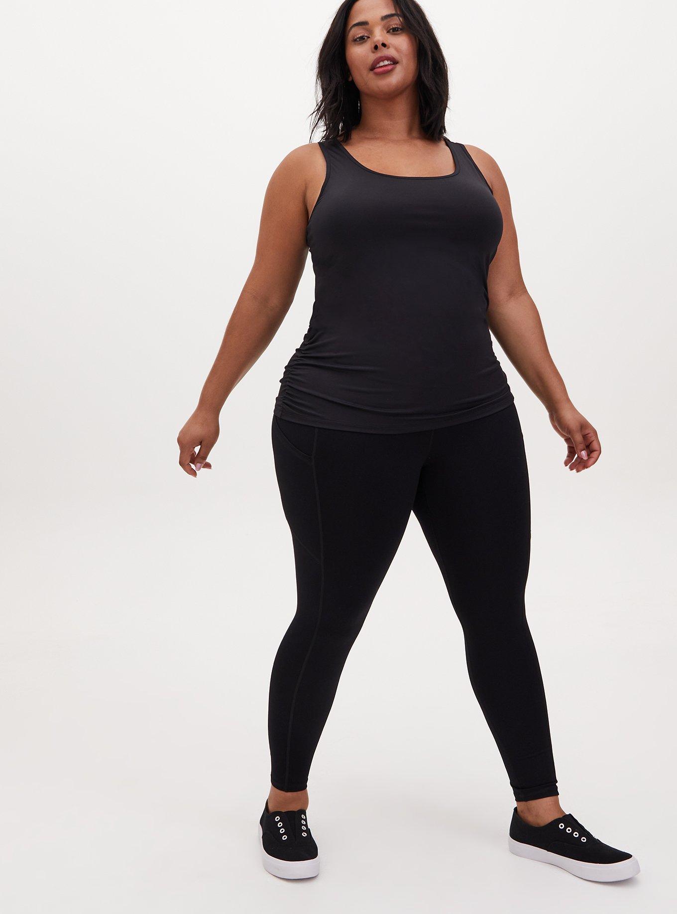 Performance Cotton Ruched Side Scoop Neck Sleeveless Active Tank, DEEP BLACK, alternate