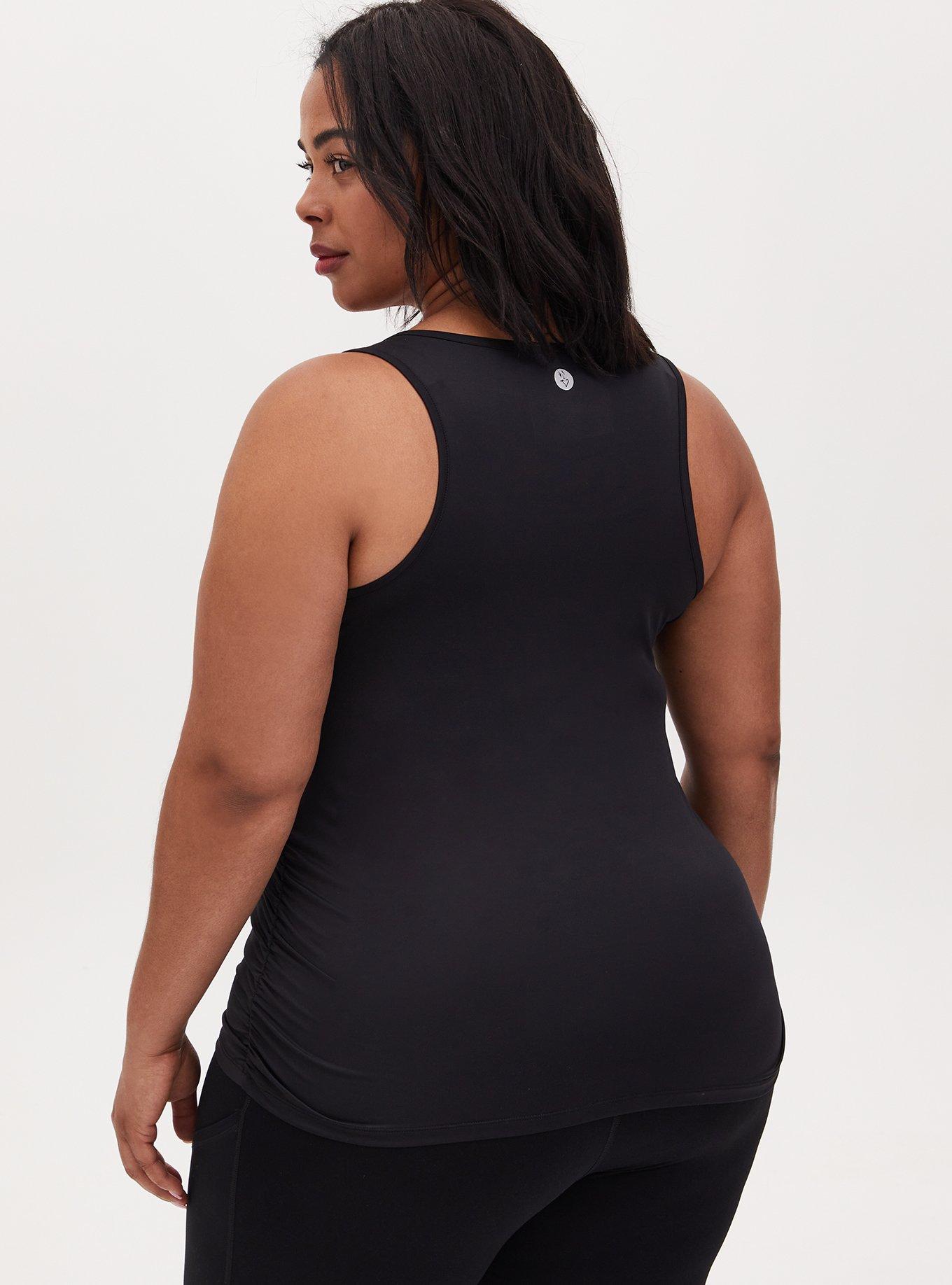 Performance Cotton Ruched Side Scoop Neck Sleeveless Active Tank, DEEP BLACK, alternate