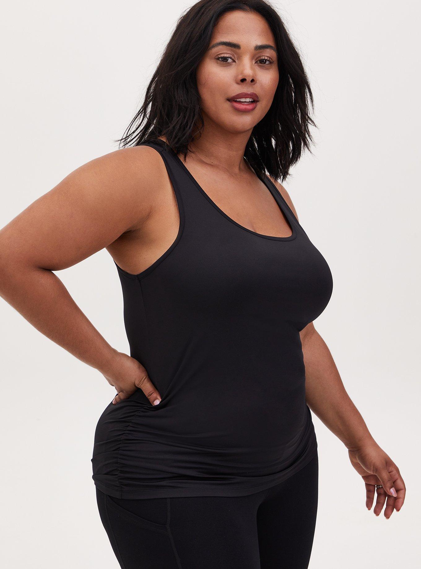 Performance Cotton Ruched Side Scoop Neck Sleeveless Active Tank, DEEP BLACK, hi-res