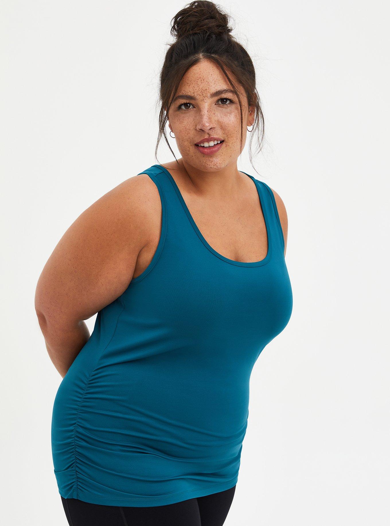 Plus Size - Performance Cotton Ruched Side Scoop Neck Sleeveless