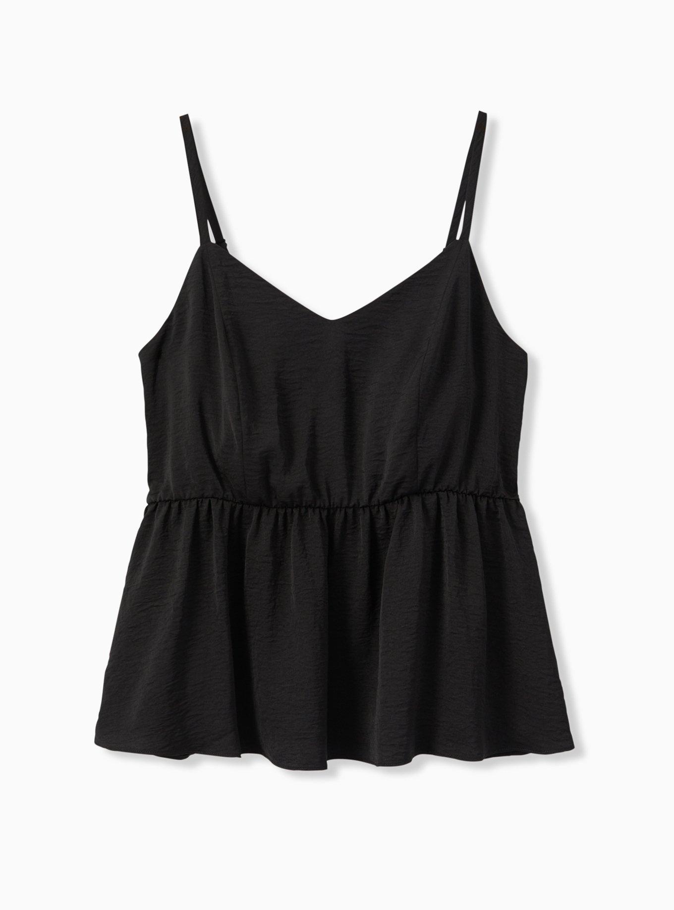 Black Textured Satin Peplum Cami, , alternate