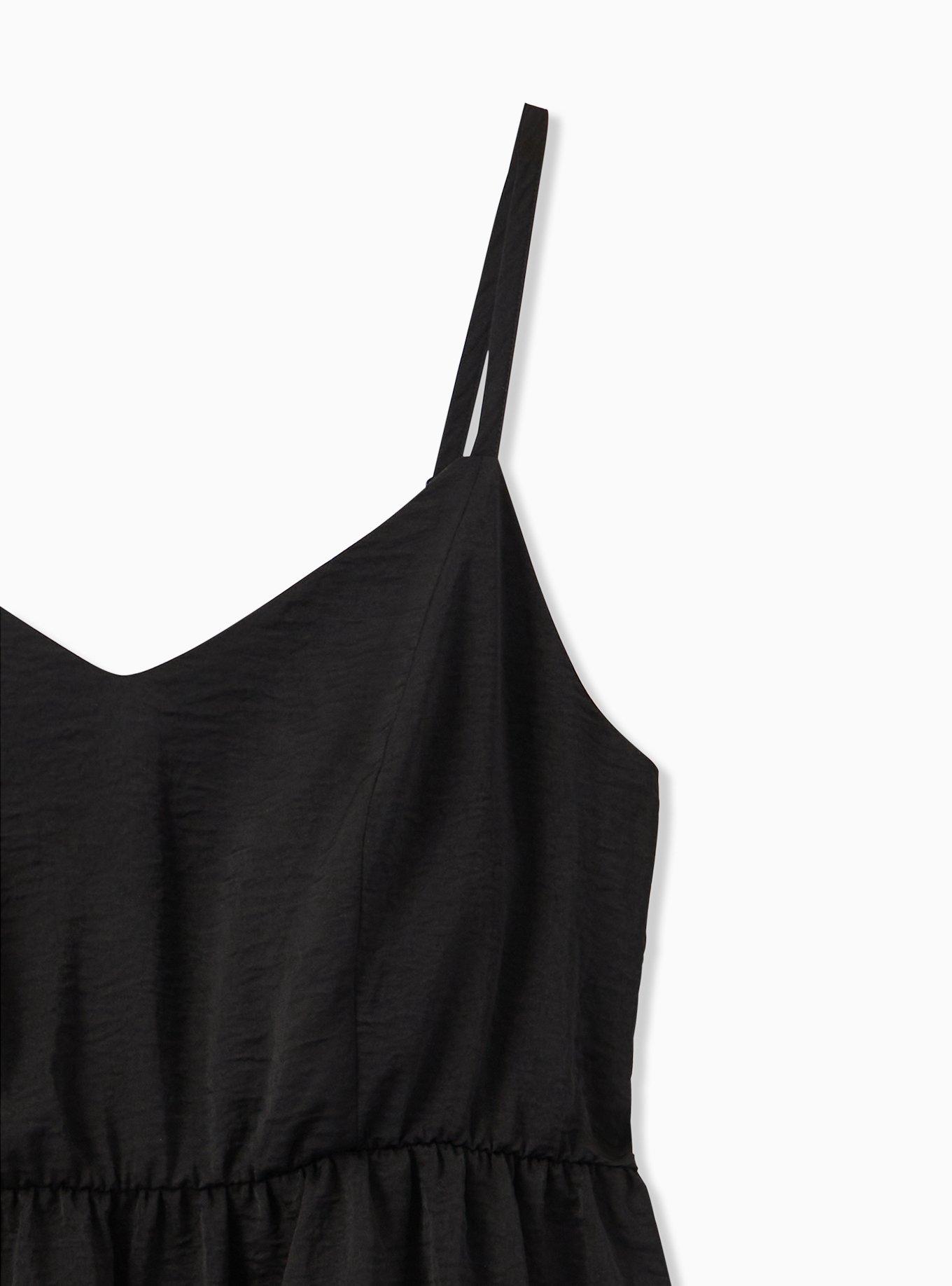 Black Textured Satin Peplum Cami, , alternate