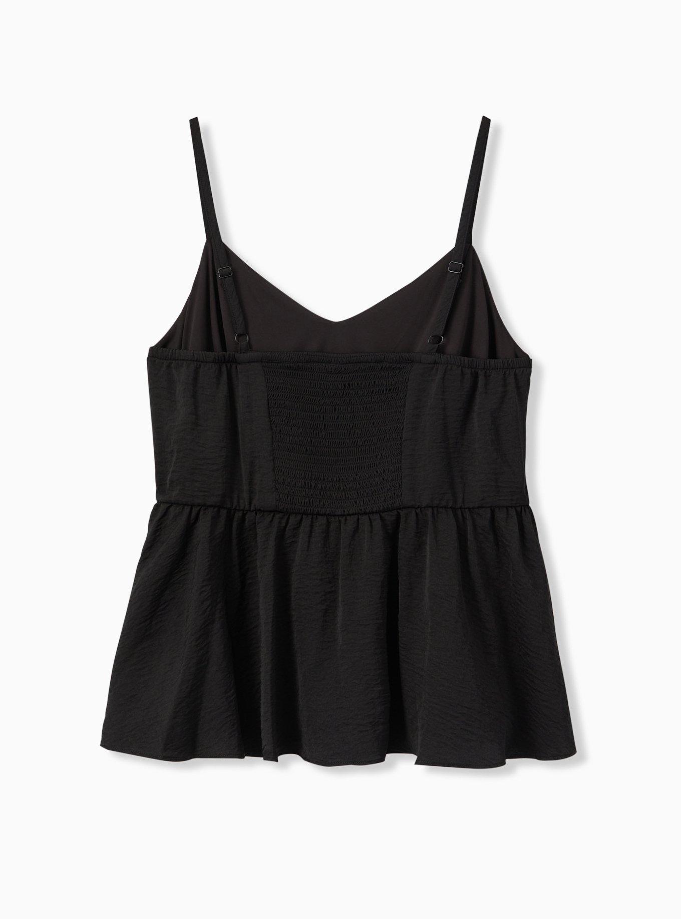Black Textured Satin Peplum Cami, , alternate