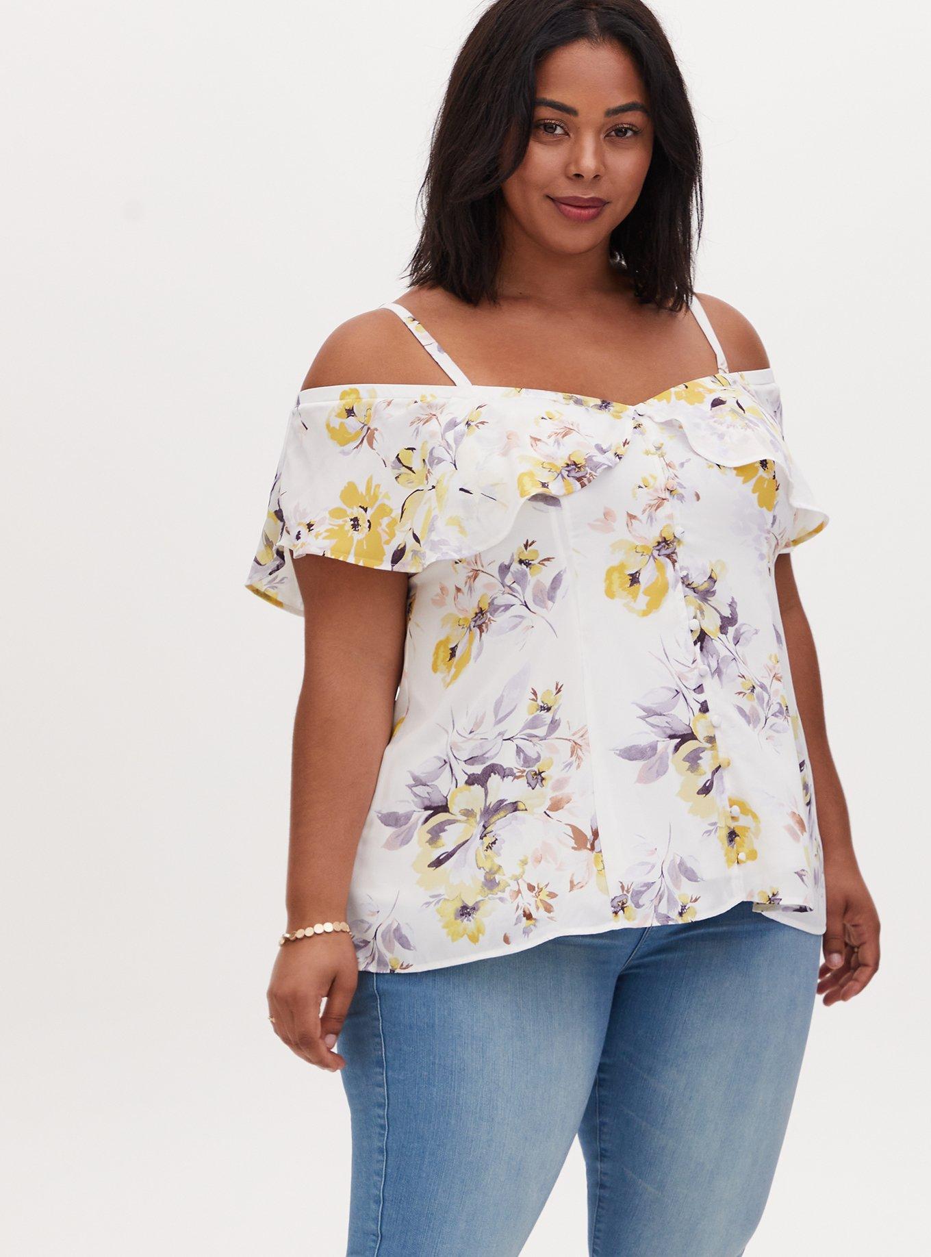 Plus Size Georgette Ruffle Cold Shoulder Blouse Torrid