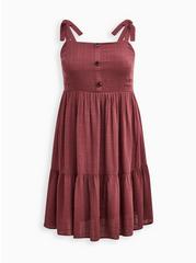 Mini Textured Woven Button-Front Dress, WILD GINGER BURGUNDY, hi-res