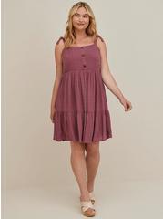 Mini Textured Woven Button-Front Dress, WILD GINGER BURGUNDY, hi-res