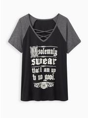 Plus Size Harry Potter I Solemnly Swear Black Strappy Raglan Top, HEATHER CHARCOAL, hi-res