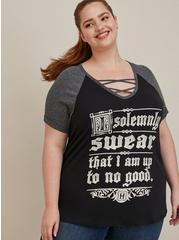 Plus Size Harry Potter I Solemnly Swear Black Strappy Raglan Top, HEATHER CHARCOAL, hi-res