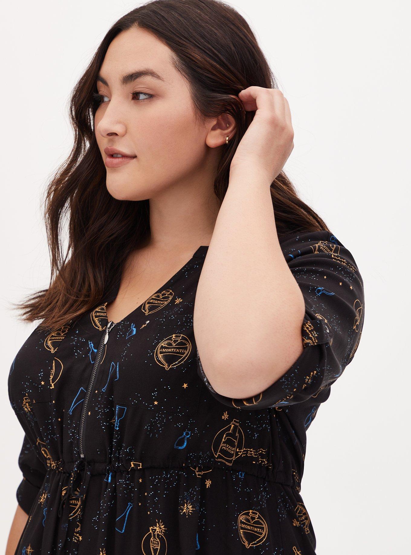 Harry Potter Potion Bottles Black Challis Zip Front Drawstring Tunic, MULTI, alternate