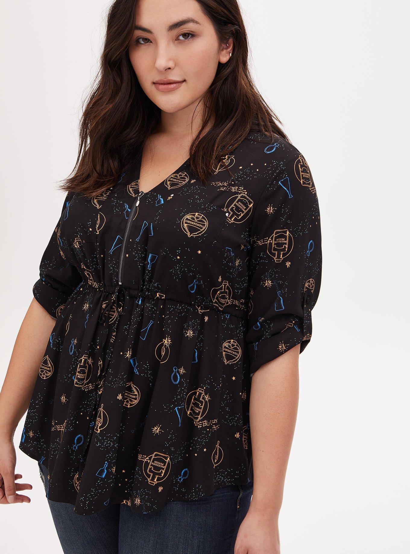 Harry Potter Potion Bottles Black Challis Zip Front Drawstring Tunic, MULTI, alternate