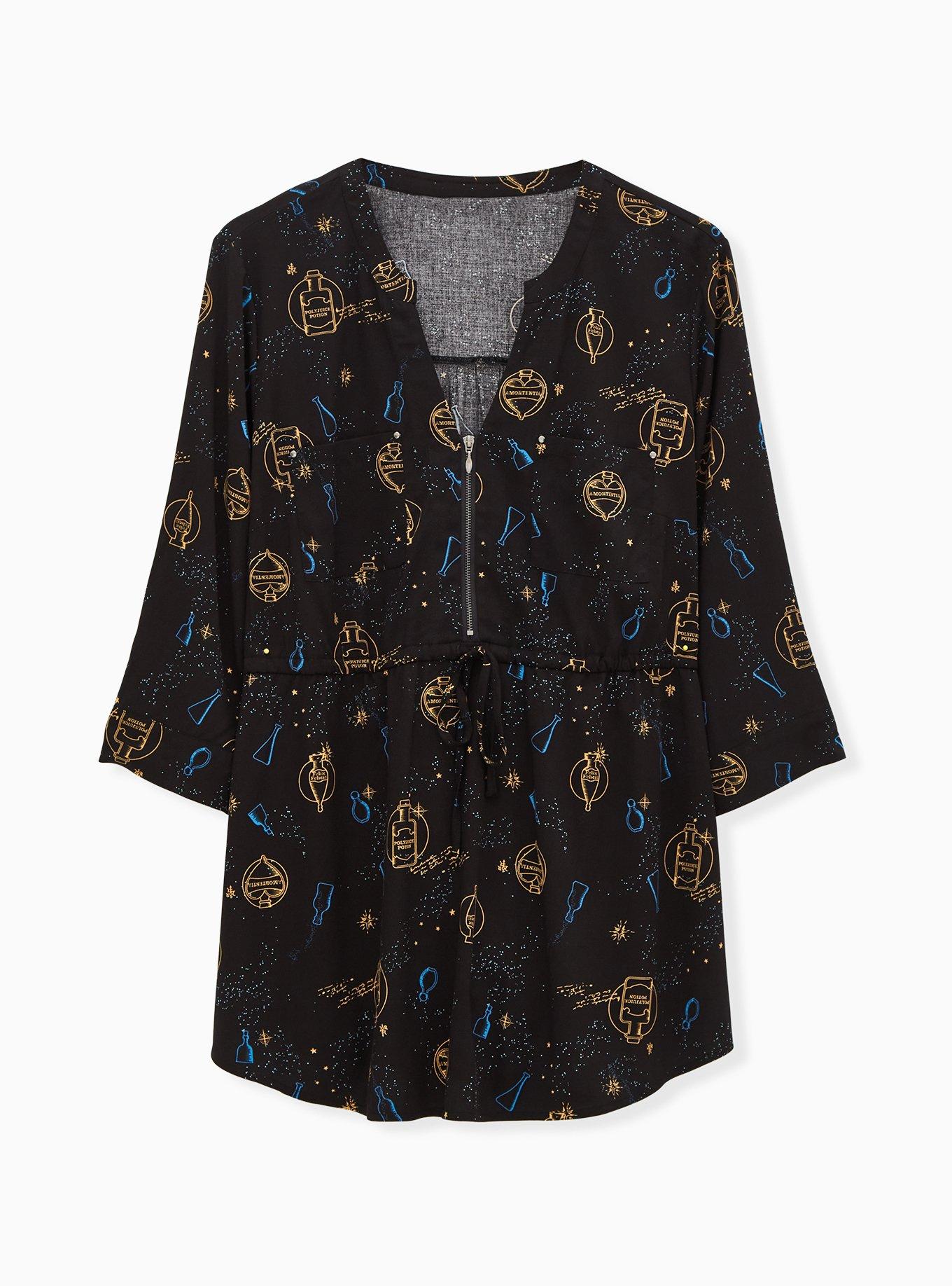 Harry Potter Potion Bottles Black Challis Zip Front Drawstring Tunic, MULTI, hi-res
