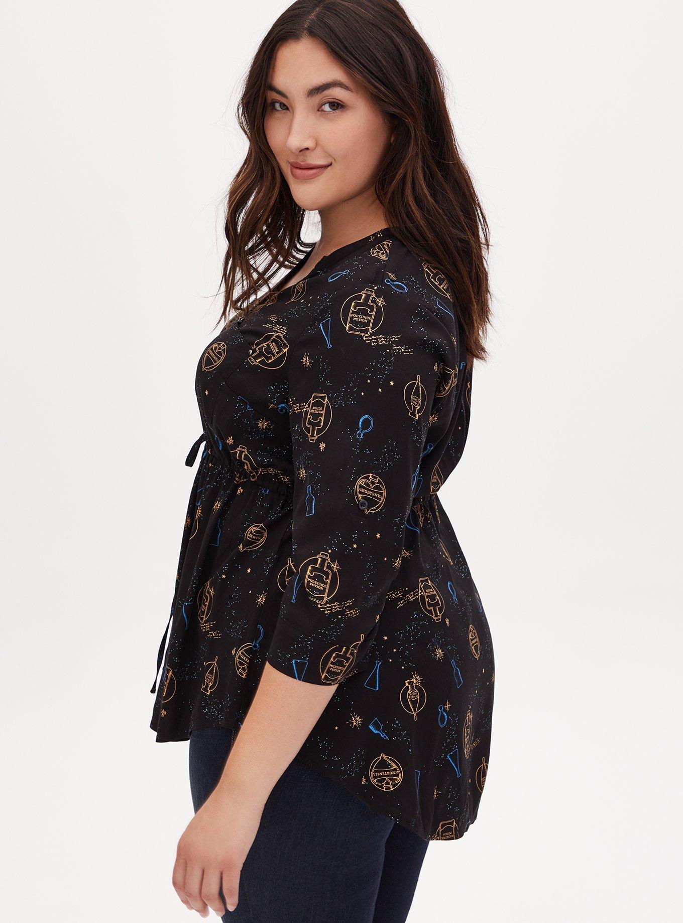 Harry Potter Potion Bottles Black Challis Zip Front Drawstring Tunic, MULTI, hi-res